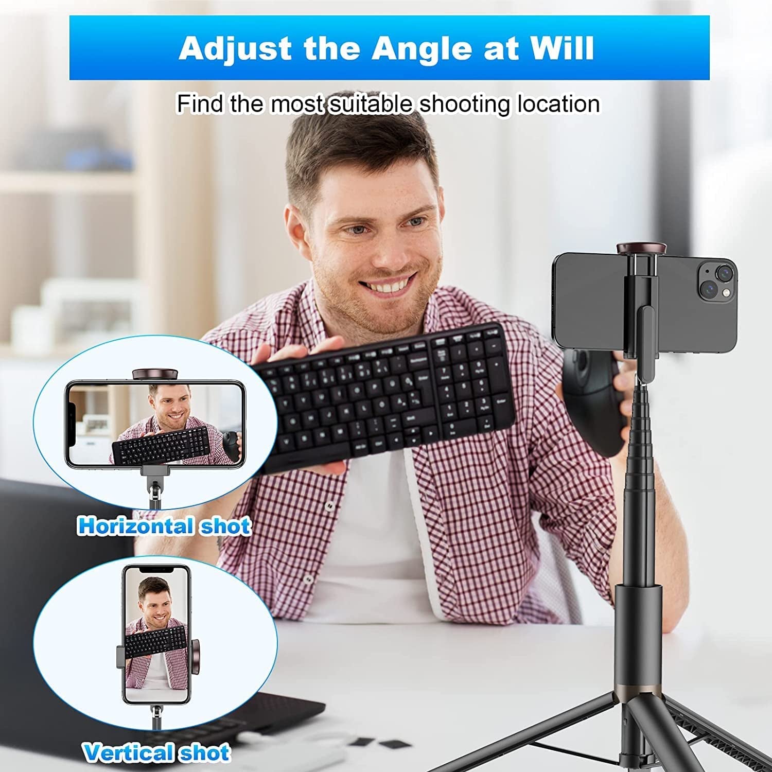 TONEOF 60" Cell Phone Selfie Stick Tripod,Smartphone Tripod Stand All-In-1 with Integrated Wireless Remote,Portable,Lightweight,Extendable Phone Tripod for 4''-7'' Iphone and Android (Black)  TONEOF   