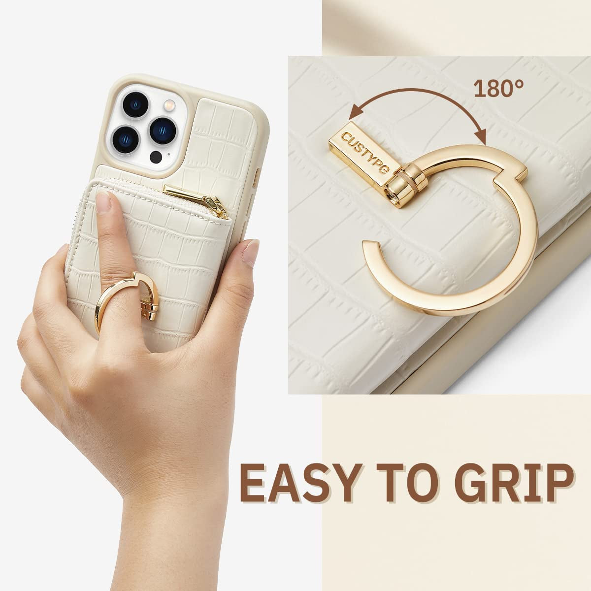 CUSTYPE for Iphone 14 Pro Max Magsafe Case Wallet with Strap Wrist for Women, Crossbody Zipper Case with Card Holder, [Compatible with Wireless Charging] Protective Case Purse with Ring 6.7Inch, Beige  C CUSTYPE   