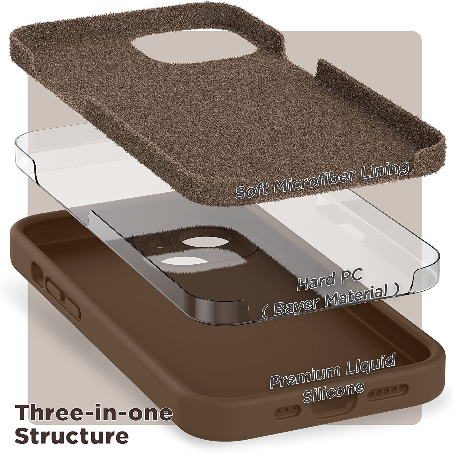 SURPHY Compatible with Iphone 14 Case with Screen Protector (Camera Protection + Soft Microfiber Lining) Liquid Silicone Phone Case 6.1 Inch 2022, Brown  SURPHY   