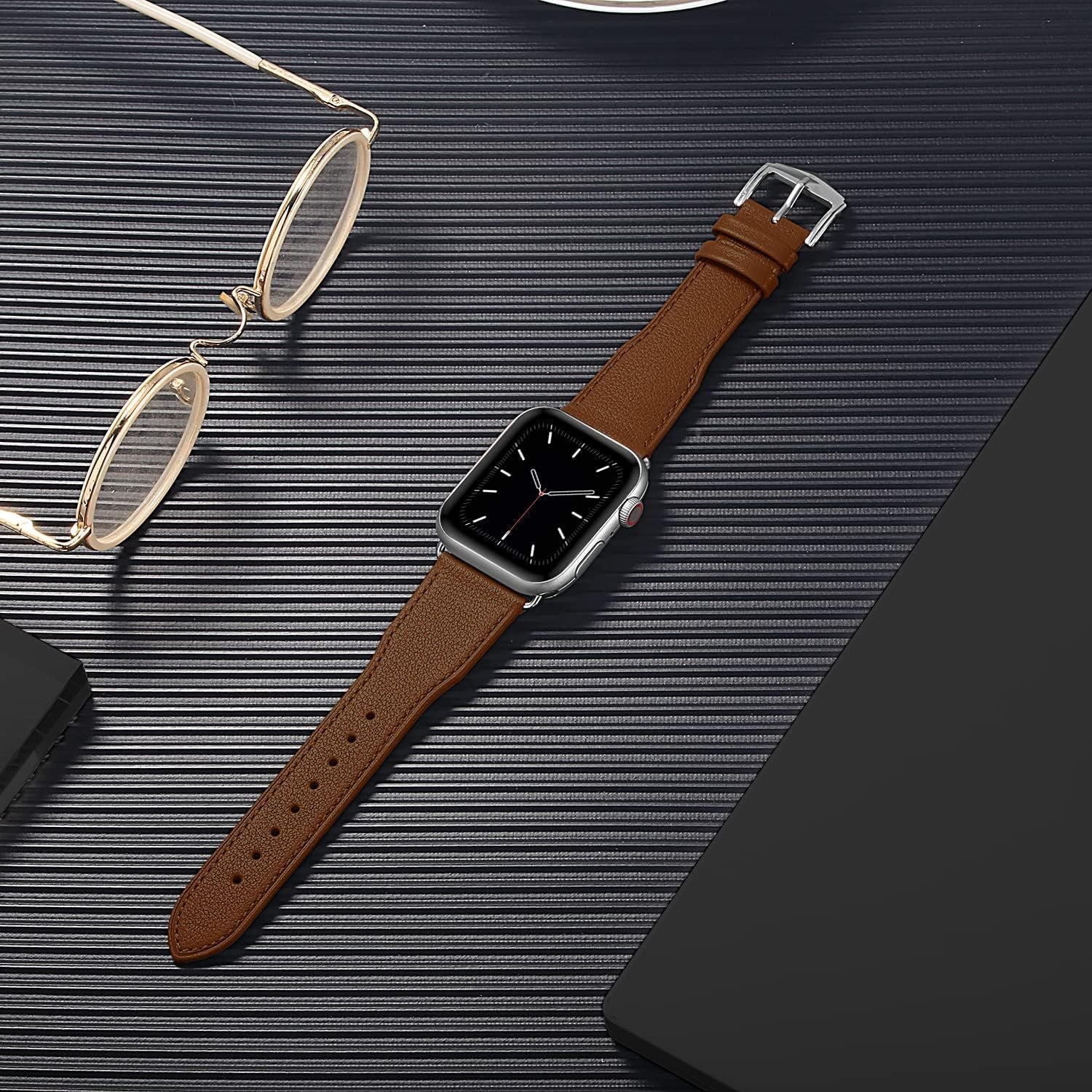 Genuine Leather Watch Bands Compatible with Apple Watch 42Mm 44Mm 45Mm for Men Women Straps Wristband for Iwatch SE & Series 7 6 5 4 3 2 1 Brown Band+Silver Adapter  N-Hocezyg   