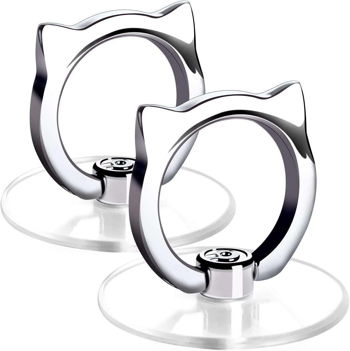Cat Phone Ring Holder - EI Sonador Clear Cell Phone Ring Holder Transparent Stand Finger Grip (1 Silver + 1 Rose Gold Cat)  EI Sonador 2 Silver Cat  