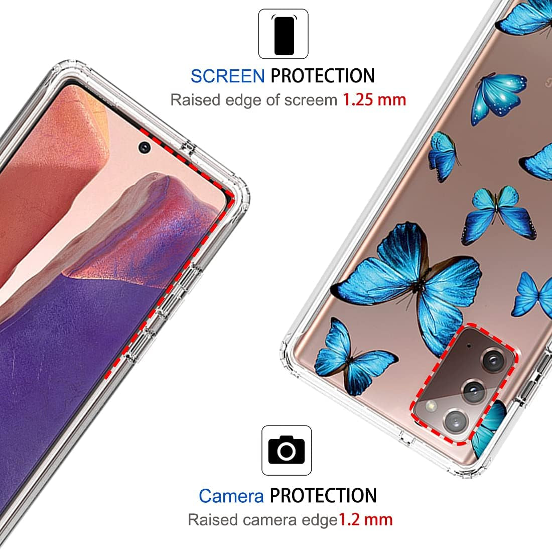 Zoeirc Case for Galaxy Note 20 5G, Samsung Note 20 Clear Case for Girls, Soft TPU 360 Full Body Shockproof Hybrid Bumper Crystal Clear Phone Case Cover for Samsung Galaxy Note 20 (Blue Butterfly)  Zoeirc   