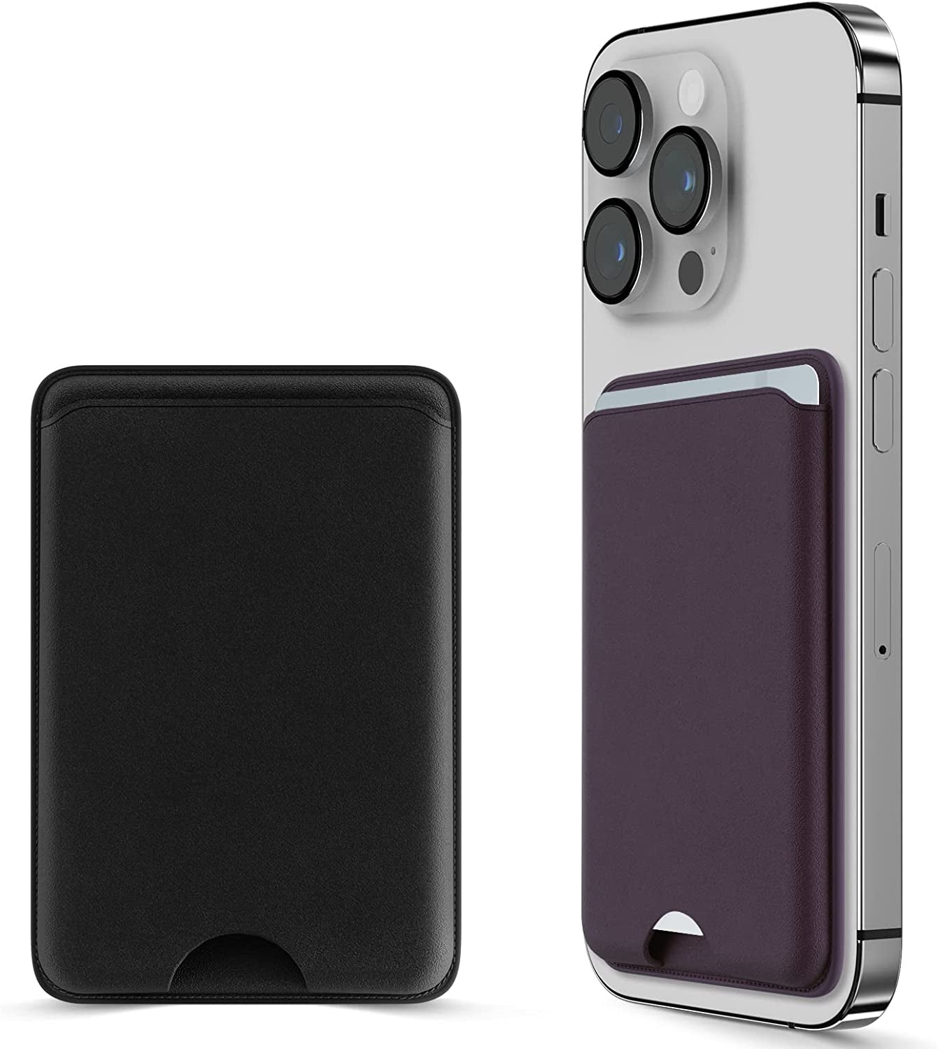 Dlinda 2-Pack Iphone Wallet Magsafe Card Holder, Detachable Leather Wallet with Magsafe for Apple Iphone 14 Pro Max/14 Plus/14 Pro/14, Iphone 13 / Iphone 12 Series, Midnight & Midnight  Dlinda Dark Cherry & Midnight  