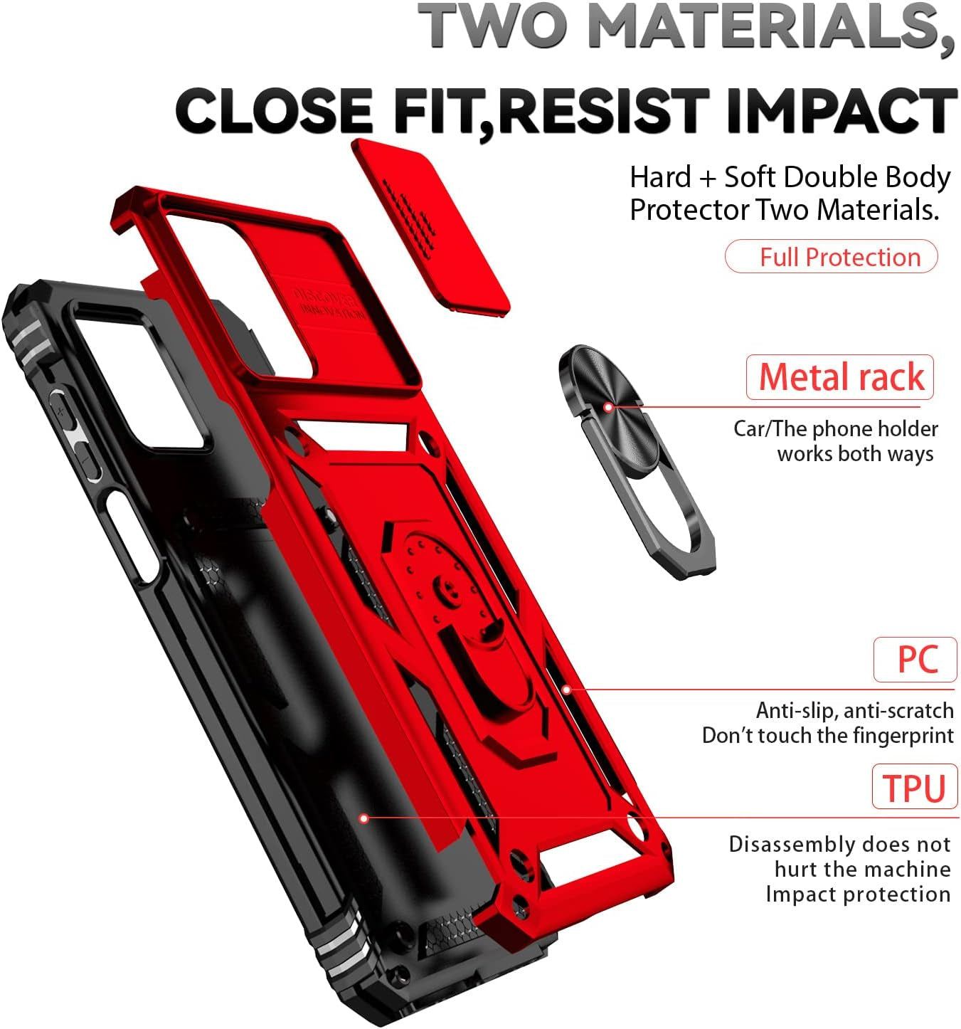 Sunstory for Motorola Moto G 5G 2023 Case with Tempered Glass Screen Protector & Slide Camera Cover & Kickstand, [Military-Grade] Phone Case for Moto G 5G 2023 (Red)  SunStory   