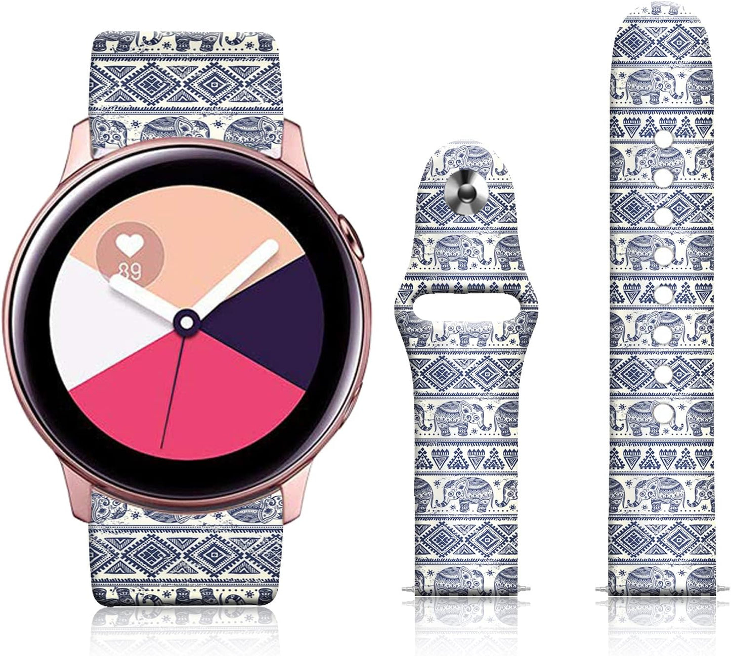 20MM Silicone Sport Bands Compatible for Samsung Galaxy Watch 4 40Mm 44Mm/Classic 42Mm 46Mm/Watch 3 41Mm, Active 2 Watch Bands /Gear S2, FTFCASE Turquoise Pattern Strap for Women Men Girls  FTFCASE Elephant Totem  