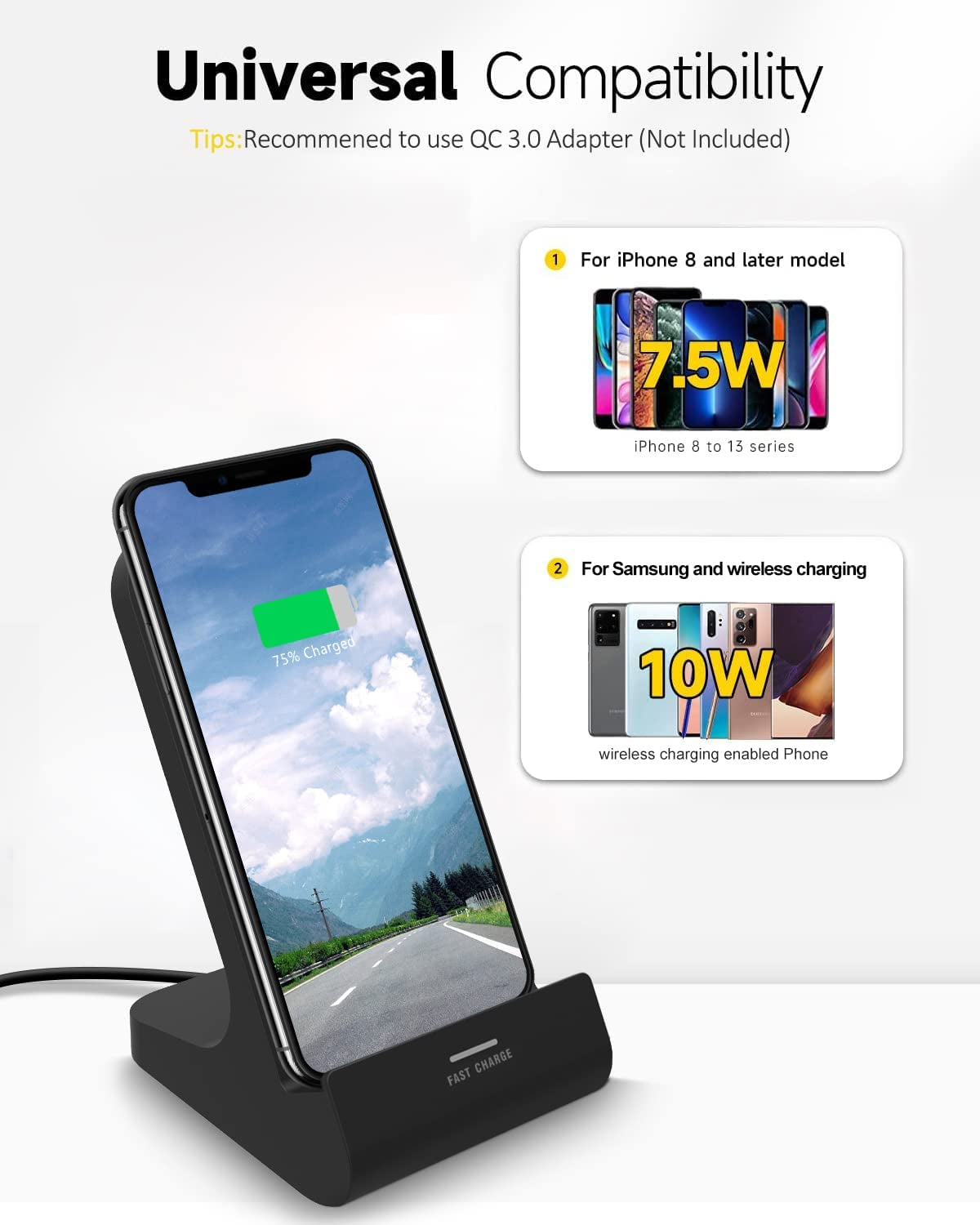 Oinmely Z1 Wireless Charger Wireless Phone Charger Stand 10W Max Compatible with Apple Iphone 14 13 12/12 Pro Max/ 11Pro/11Pro Max/Xr/Xs Max/Xs/X/8/8Plus, Samsung Galaxy  OINMELY   