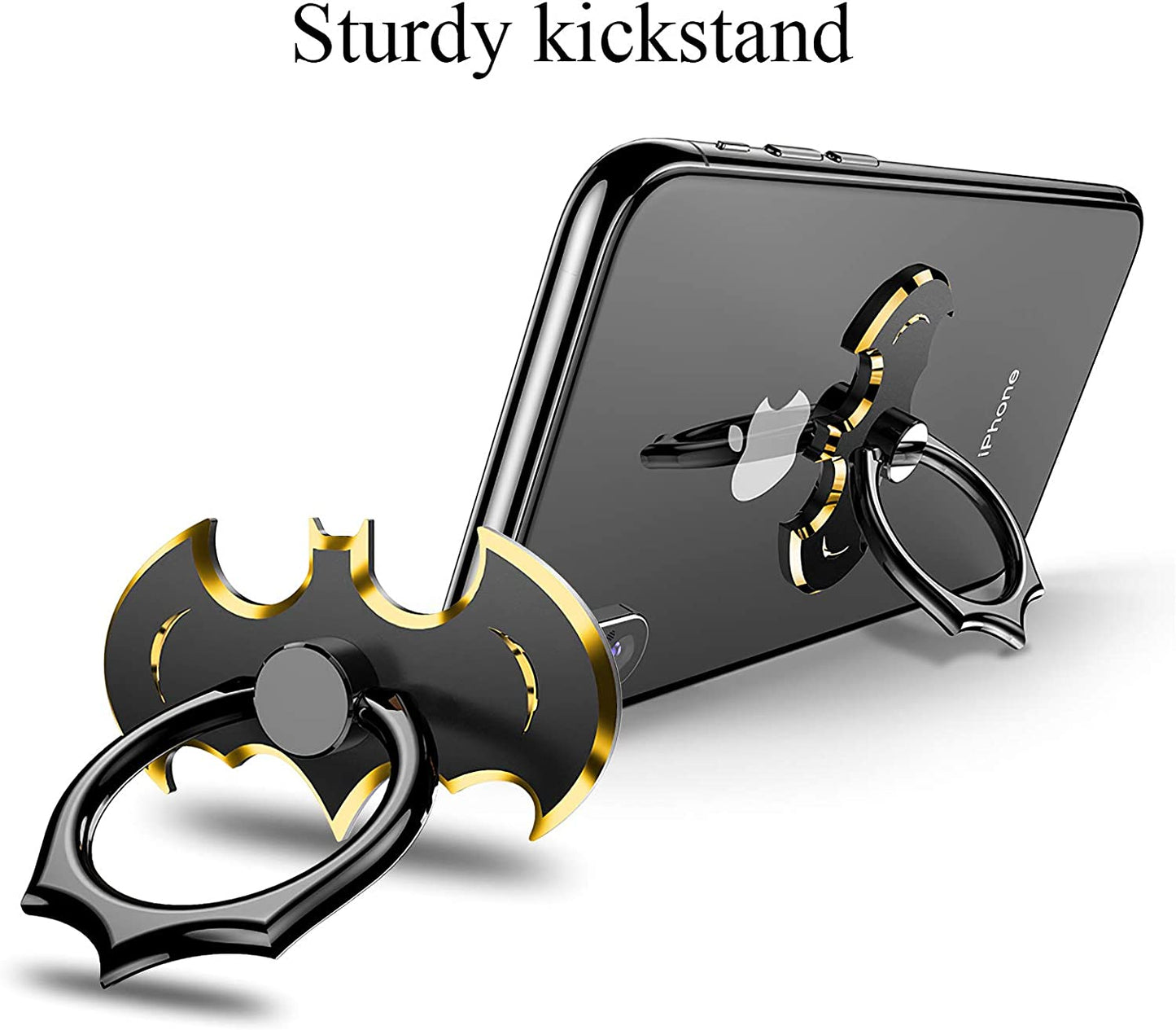 Bat Phone Ring Stand Holder - OATSBASF Cell Phone Ring Holder Finger Grip 360 Degree Rotation Compatible with Iphone 12/11 Pro Max/Se 2020 and Other Smartphones（Black+Gold）  OATSBASF   