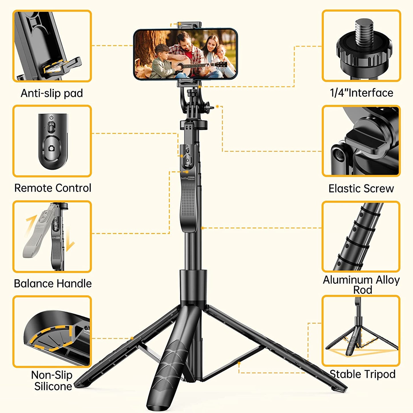 61" Selfie Stick Tripod, All in One Extendable Phone Tripod Stand with Wireless Remote 360° Rotation for Iphone and Android Phone Selfies, Video Recording, Vlogging, Live Streaming, Aluminum  LDP   