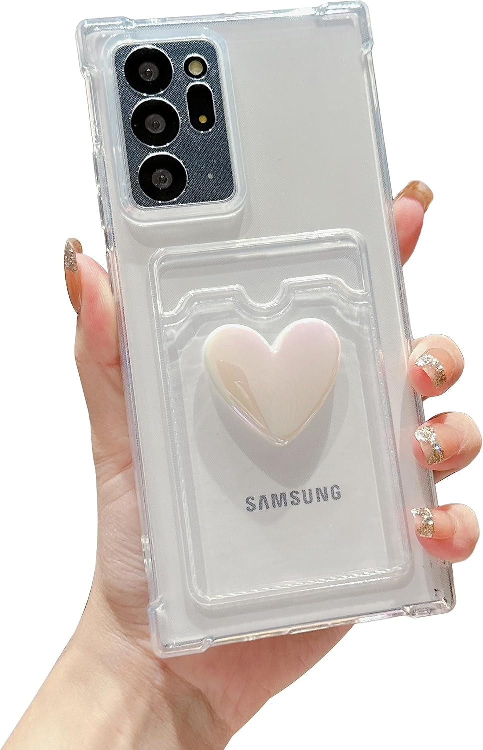 Tuokiou Compatible with Samsung Galaxy Note 20 Ultra Phone Case,Cute 3D Heart Design Phone Case Protection Soft Shockproof Card Holder Wallet Case for Galaxy Note 20 Ultra 6.9 Inch (Black)  Tuokiou Clear  