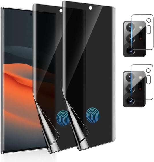 [2+2 Pack] Galaxy Note 20 Ultra 5G Privacy Screen Protector [Not Glass] and Camera Lens Protector, Support Fingerprint Unlock, 9H Hardness, Flexible Anti-Spy TPU Film for Samsung Galaxy Note 20 Ultra  LETANG   
