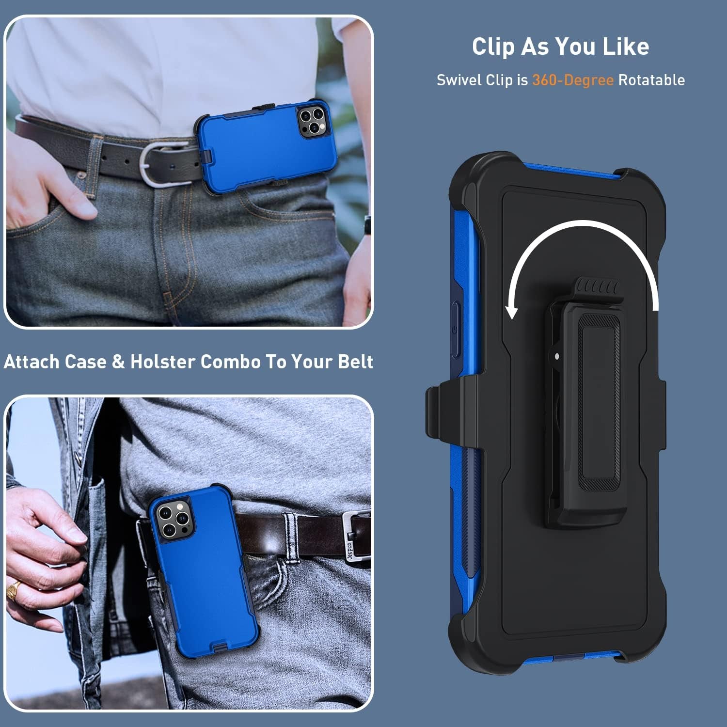 Xmon for Iphone 12 Pro Max Phone Case, [Shockproof] [Belt Clip Kickstand] [Tempered Glass Screen Protector with Camera Lens Protector] Heavy Duty Cover for Iphone 12 Pro Max 6.7 Inch (Blue)  Xmon   