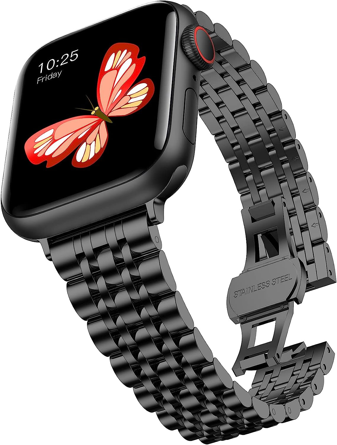 Baozai Thin Band Compatible with Apple Watch Band 49Mm 45Mm 44Mm 41Mm 40Mm, Women Slim Stainless Steel Metal Wristband for Apple Watch Series 8/7/6/5/4/Se/Ultra  baozai Black 38/40/41mm (5.7"-8.3") 