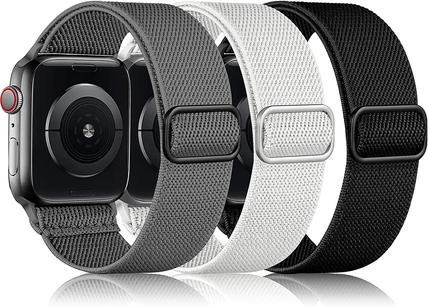 Daqin 3 Pack Stretchy Nylon Solo Loop Band Compatible with Apple Watch Band 41Mm 45Mm 38Mm 40Mm 42Mm 44Mm 49Mm, Adjustable Elastic Braided Straps for Apple Watch Ultra Iwatch Series 8/7/6/5/4/3/2/1/SE  Ylire-US Dark Gray/White/Black 42mm/44mm/45mm/49mm 