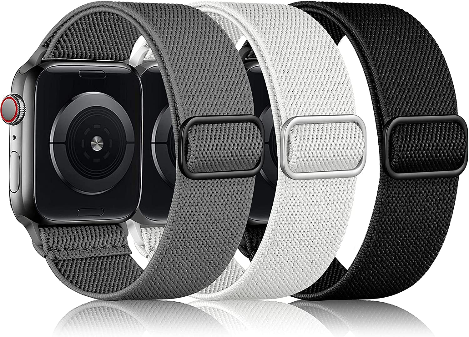 Daqin 3 Pack Stretchy Nylon Solo Loop Band Compatible with Apple Watch Band 41Mm 45Mm 38Mm 40Mm 42Mm 44Mm 49Mm, Adjustable Elastic Braided Straps for Apple Watch Ultra Iwatch Series 8/7/6/5/4/3/2/1/SE  Ylire-US Dark Gray/White/Black 42mm/44mm/45mm/49mm 