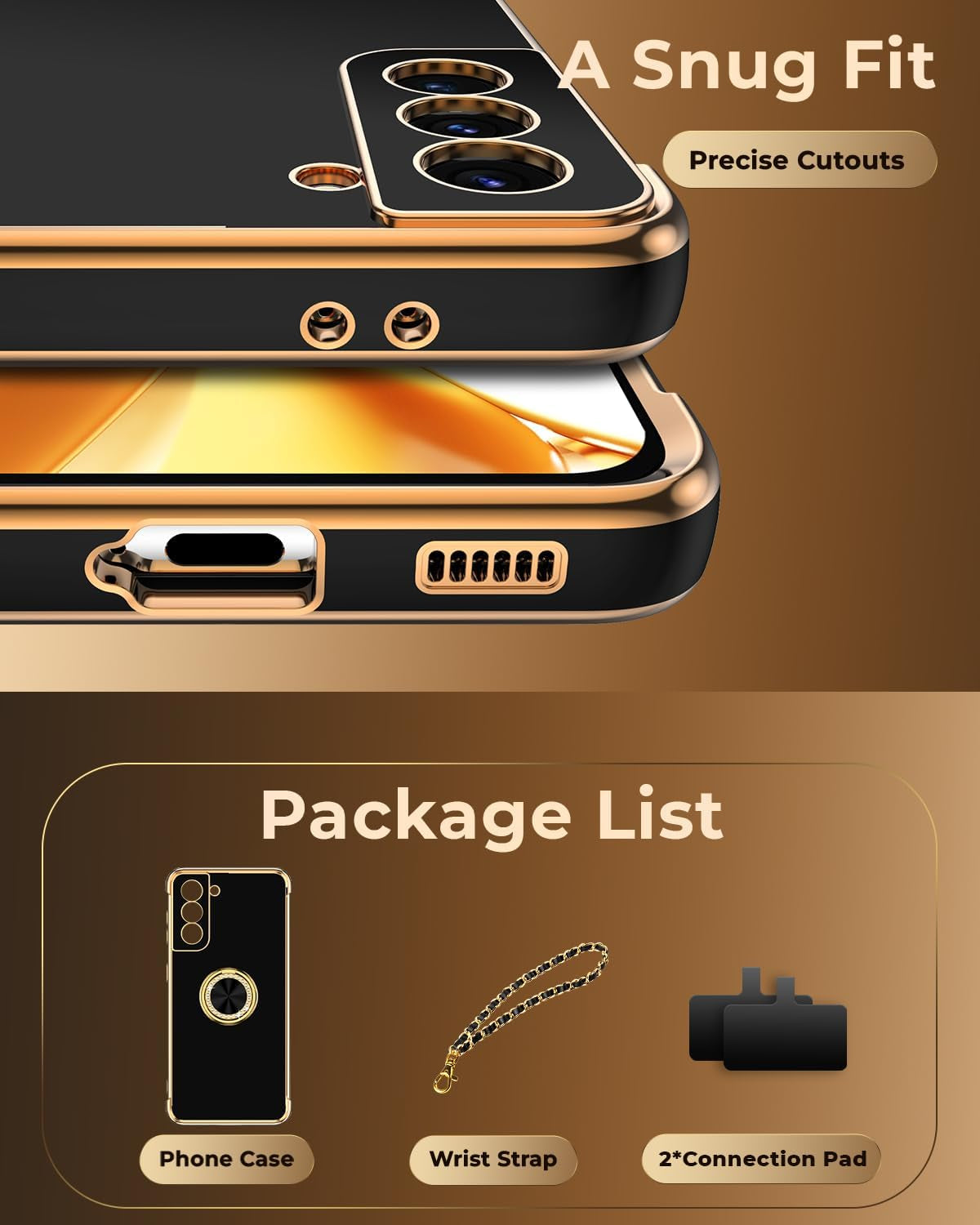 Miss Arts for Samsung Galaxy S21 plus Case, Ring Holder Stand Luxury Bling Electroplated Phone Case with Strap, Cute Soft TPU for Samsung S21 plus Cover for Women Girls, Black  Miss Arts inc   