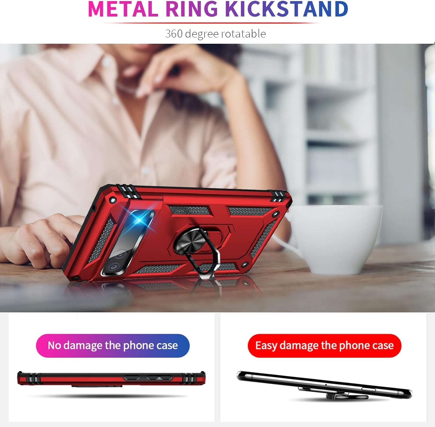 For Google Pixel 6A Case with Screen Protector, Military Grade Shockproof Heavy Duty Protective Phone Case Pass 16Ft Drop Test with Magnetic Kickstand Car Mount Holder for Google Pixel 6A 2022 Red  Vaki   