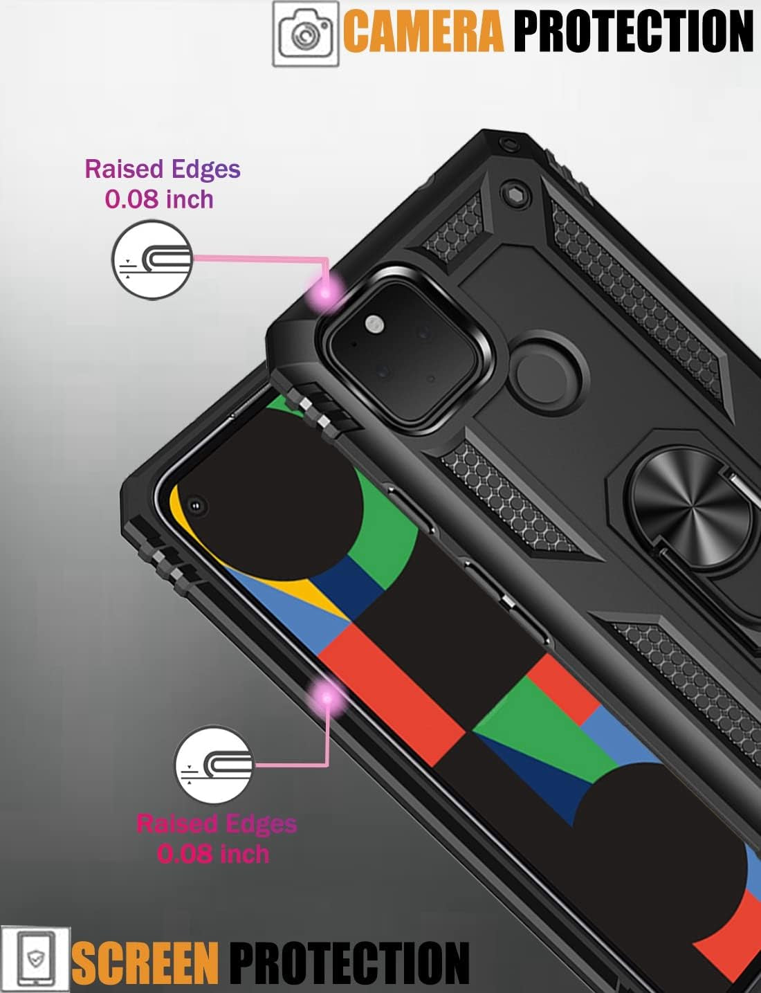 Zoeirc for Pixel 4A 5G Case, Pixel 5XL G025I Case with Tempered Glass Screen Protector, [Military Grade] Magnetic Car Ring Holder Mount Kickstand Protective Cover Case for Google Pixel 4A 5G (Black)  Zoeirc   