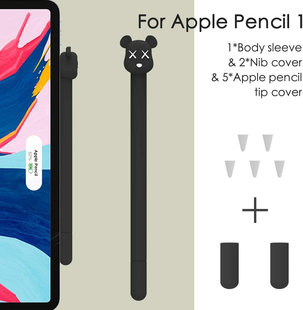 Love Mei Apple Pencil Silicone Sleeve for 2Nd Generation Holder Protective Skin Cover Case and Nib Cover Non-Slip Smooth Grip Cute Bear Accessories with Pencil Tip Cover for Ipad (2Nd Black)  LOVE MEI   