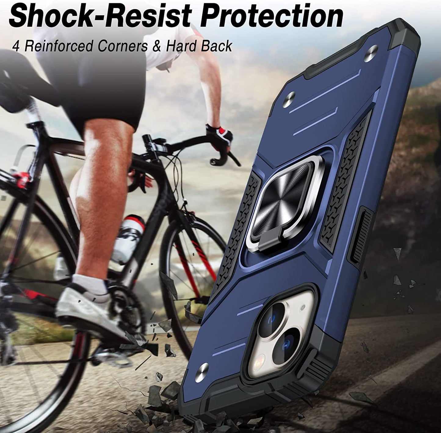 JAME for Iphone 14 Case with Screen Protector [2 PCS], Shockproof Bumper Case for Iphone 14 Case for Women & Men, Heavy-Duty Protection with Metal Ring Kickstand Case for Iphone 14, 6.1 Inch, Blue  XJXIN   