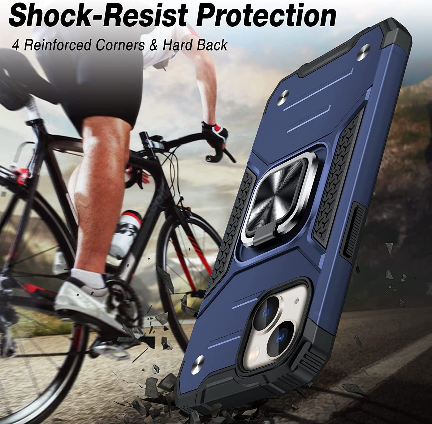 JAME for Iphone 14 Case with Screen Protector [2 PCS], Shockproof Bumper Case for Iphone 14 Case for Women & Men, Heavy-Duty Protection with Metal Ring Kickstand Case for Iphone 14, 6.1 Inch, Blue  XJXIN   