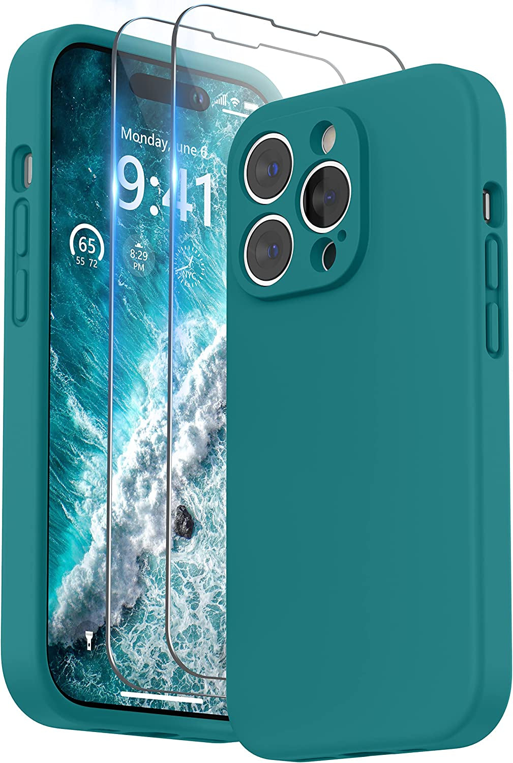 SURPHY Designed for Iphone 14 Pro Max Case with Screen Protector, (With Camera Protection + Soft Microfiber Lining) Liquid Silicone Phone Case, Blue Jay  SURPHY Teal Blue  