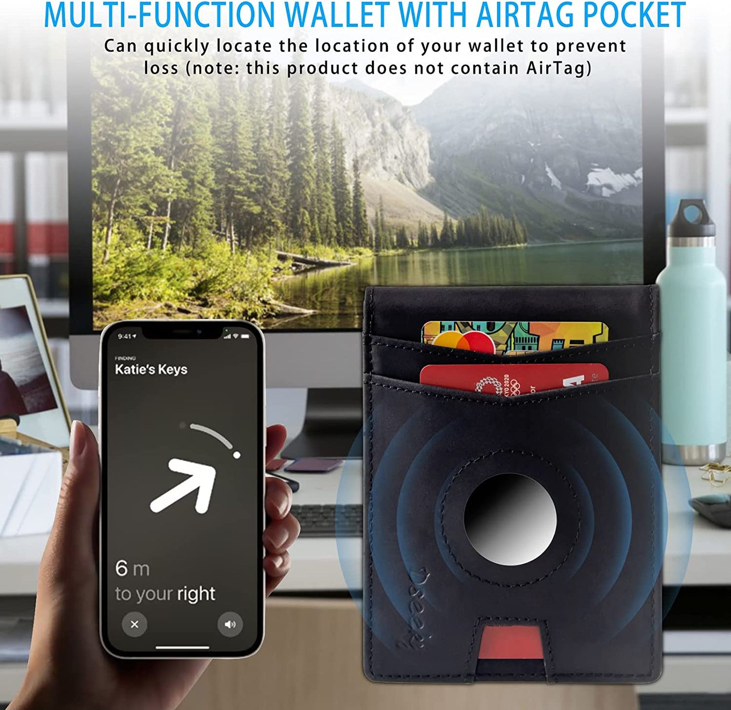 Dseeky Mens Slim Bifold Wallet Multi-Function Wallet Slim Simple Leather Wallet for Airtag Oscar,Genuine Crazy Horse Leather(Black)  Dseeky   