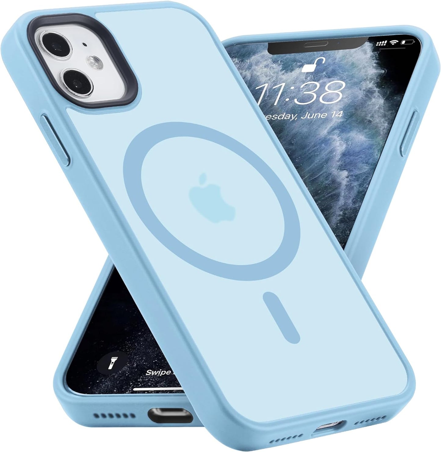 Yriklso for Iphone 11 Magnetic Case, Built in Magnets Compatible with Magsafe, Translucent Matte Hard PC Back Cover + Soft TPU Frame Slim Bumper Case for Iphone 11 （6.1"）,Black  Yriklso Matte Sierra Blue  