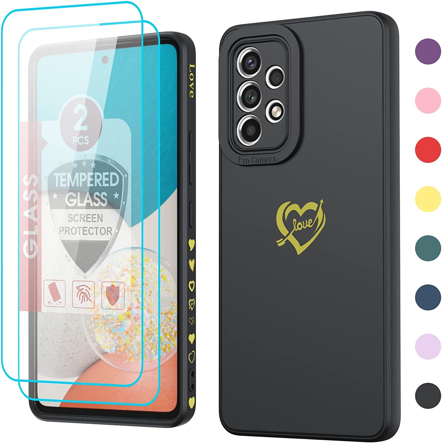 Leyi for Galaxy A53 Case, Case for Galaxy A53 5G with [2 Pack] Tempered Glass Screen Protector, Liquid Silicone Soft Microfiber Liner Cover Phone Case Samsung A53 5G, Orange  LeYi Tsy Black  