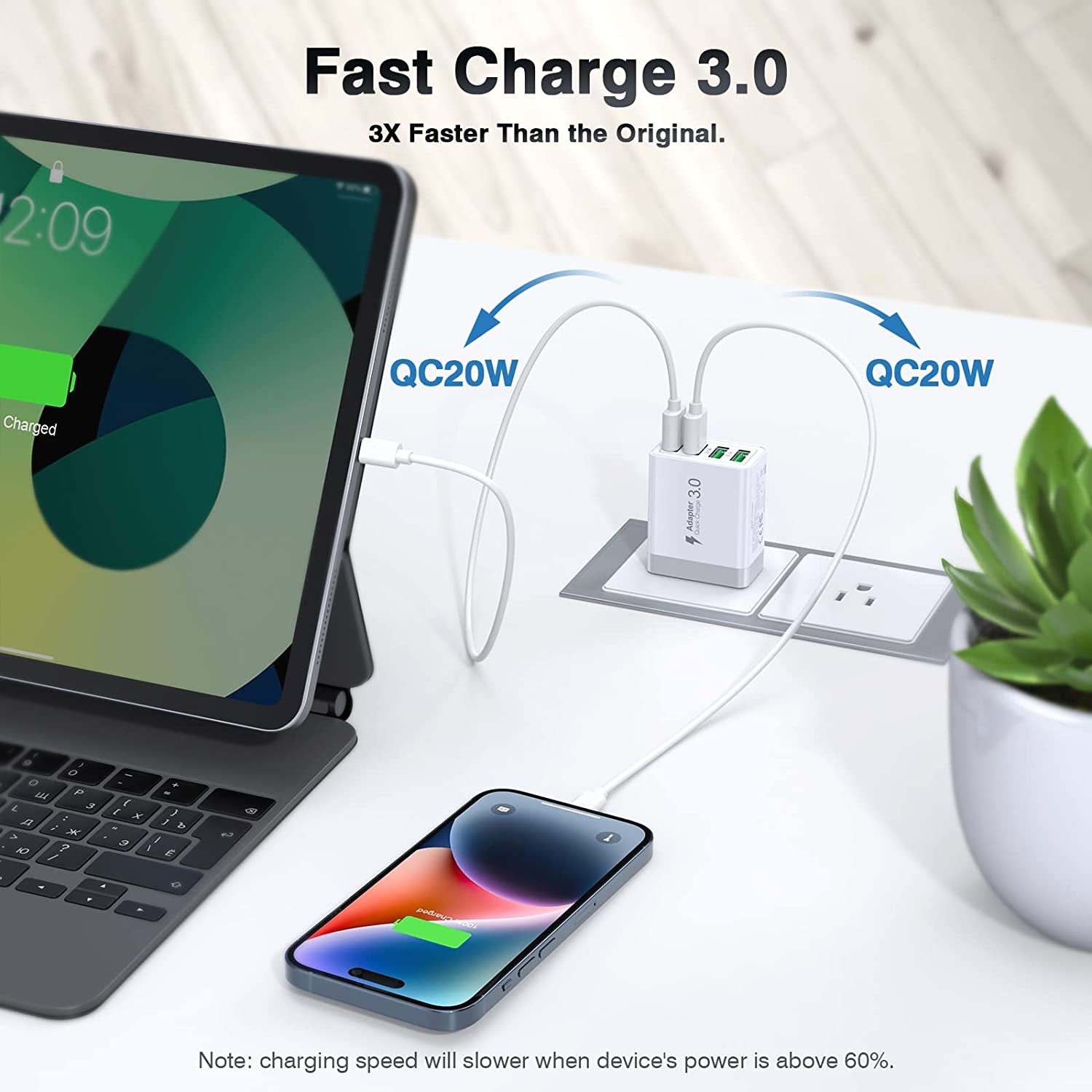 2Pack USB Wall Charger, 40W 4-Port Fast Charger Block, Multiport USB Cube Power Adapter Charging Brick Plug for Iphone 11 12 13 14 Pro Max XR Xs Max 8 7 6,Samsung,Lg,Google Pixel,Moto(White)  LCGENS   