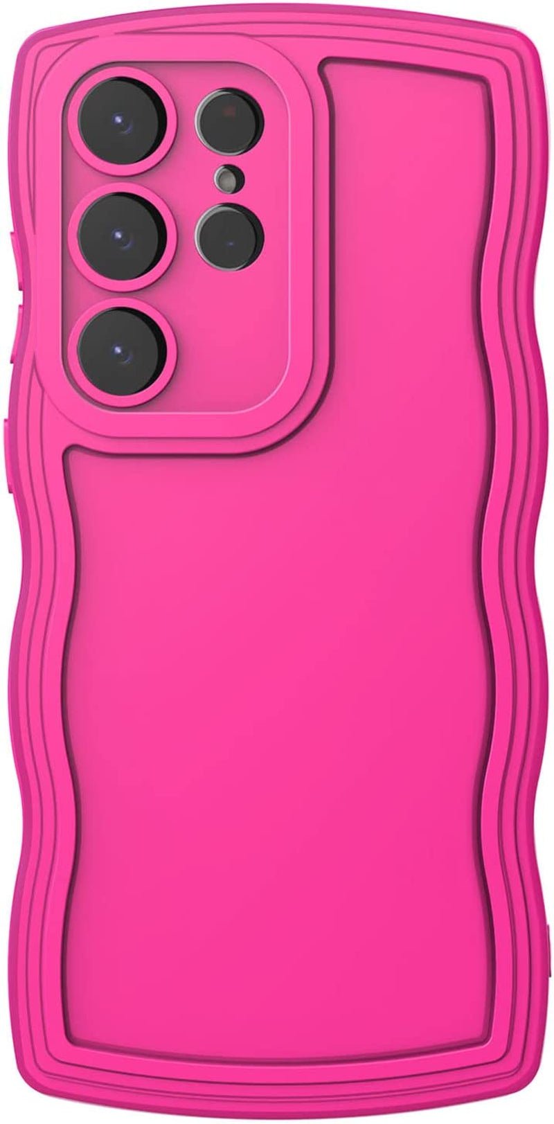 Aicase Cute Solid Color Curly Wave Frame Soft Compatible with Samsung Galaxy Phone Case (Blue, Galaxy S22 Ultra)  AICase Hot Pink Galaxy S22 Plus 