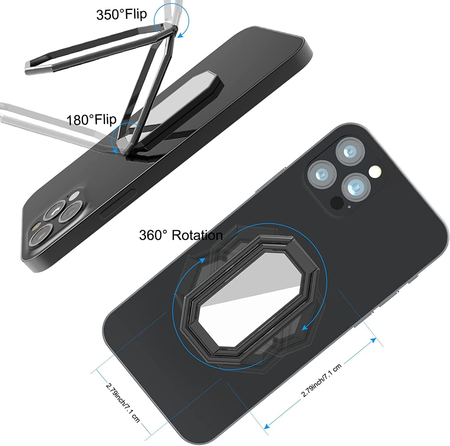 Phone Ring Holder Finger Kickstand, Upgraded 360° Rotation Metal Phone Grip for Magnetic Car Mount Foldable Cell Phone Stand Compatible with Most Smartphones  imeilee   