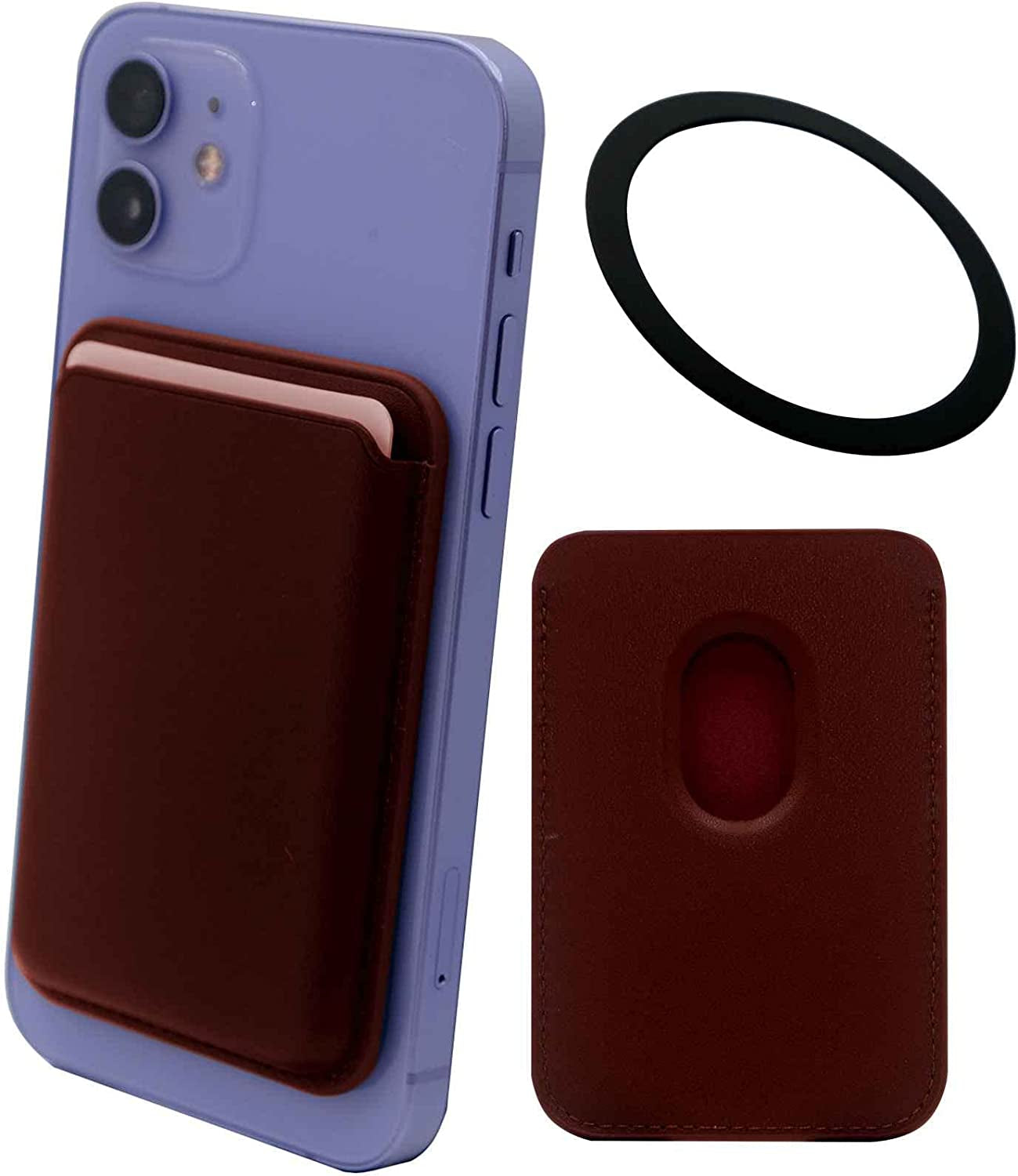 Meroqeel Magnetic Card Wallet Holder with Ring for Magsafe Iphone 14/13 / 12 Mini plus and Pro Max Series, Leather Mag Safe Cell Phone Case with Strong Magnet for Credit Card - Midnight Black  Meroqeel Coffee Brown  