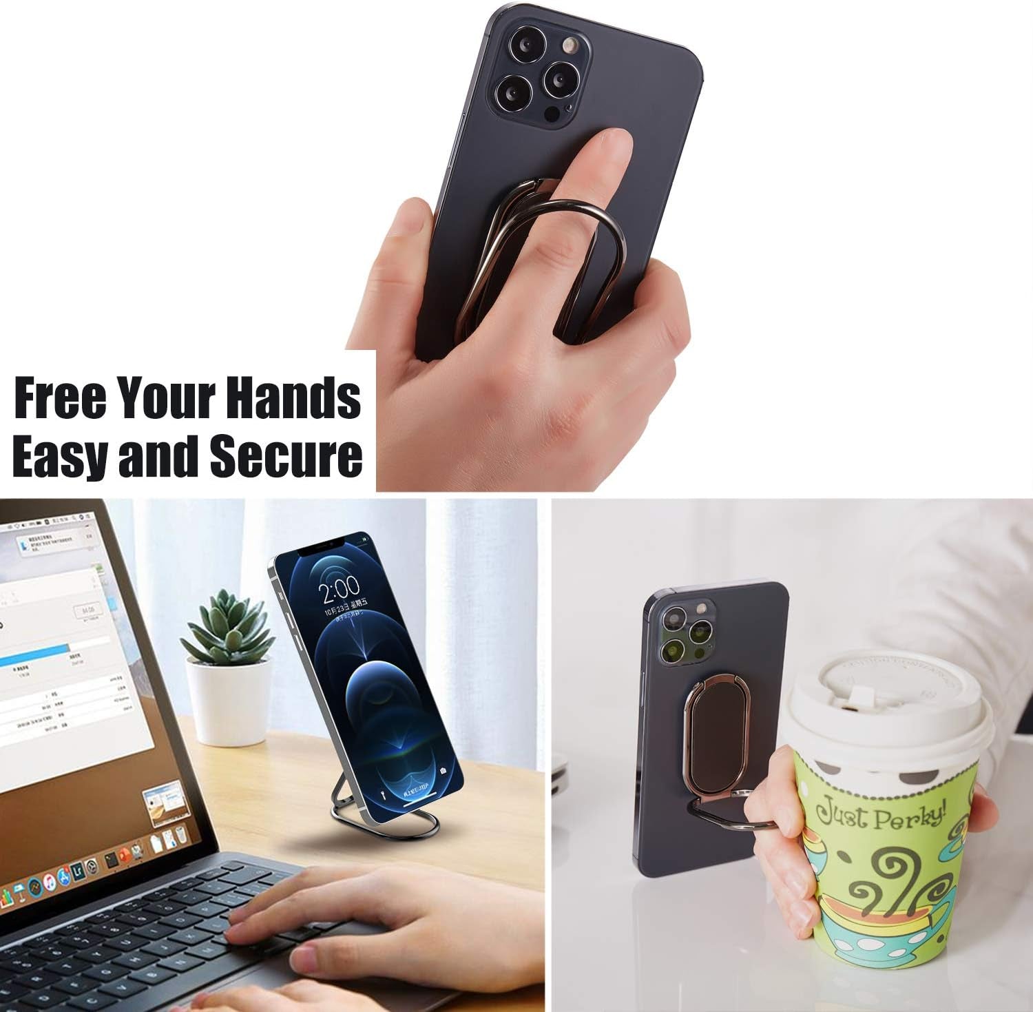 Rimyam Phone Ring Holder Finger Kickstand Foldable Cellphone Stand 360° Degree Rotation Metal Ring Grip Holder for Magnetic Car Mount Compatible with Iphone 14 Samsung All Smartphone and Ipad Tablet  Rimyam   