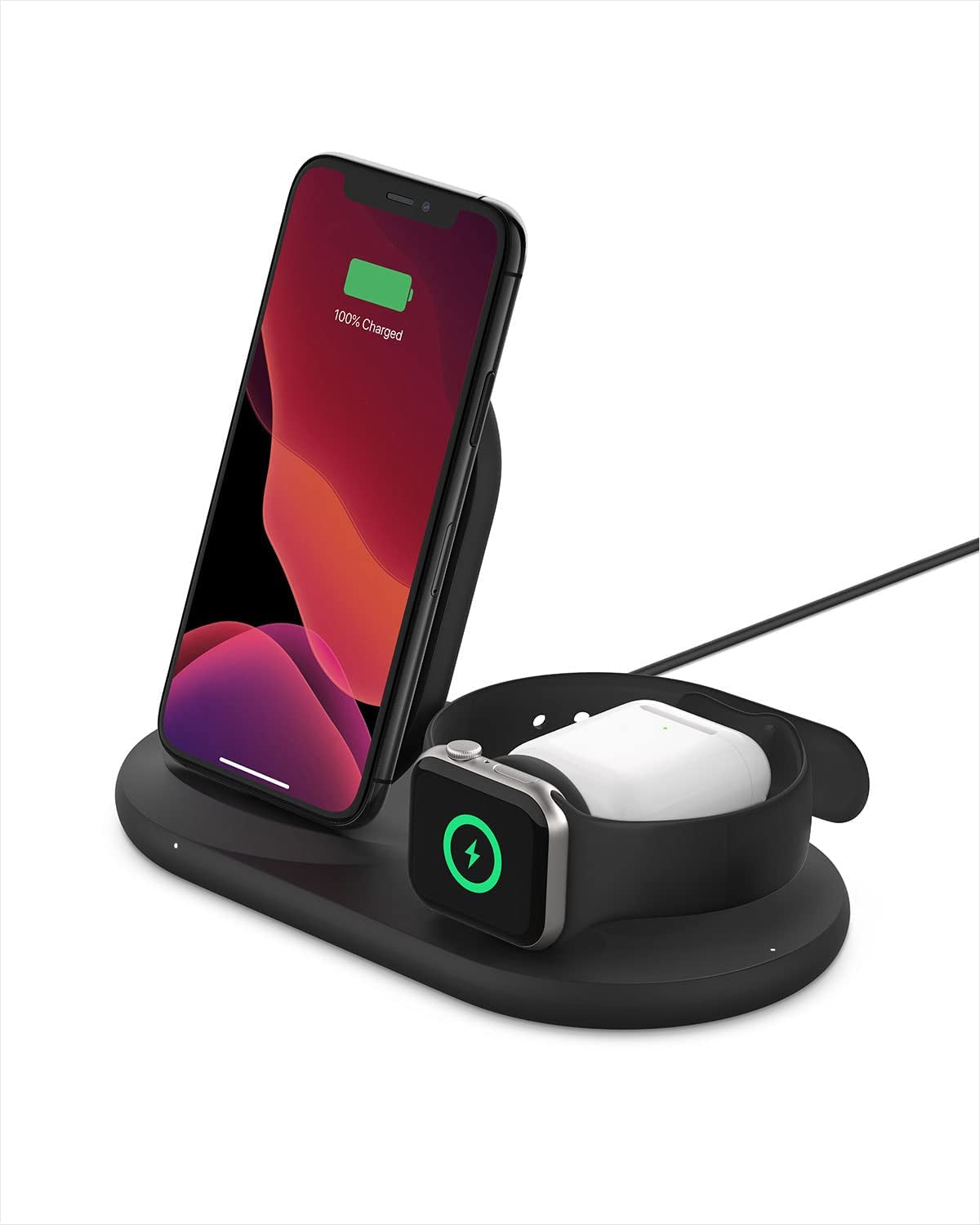 Belkin 3-In-1 Wireless Charger - Fast Wireless Charging Stand for Apple Iphone, Apple Watch & Airpods - Iphone Case Compatible Qi Charger - Wireless Charging Station for Multiple Devices - Black  Belkin   