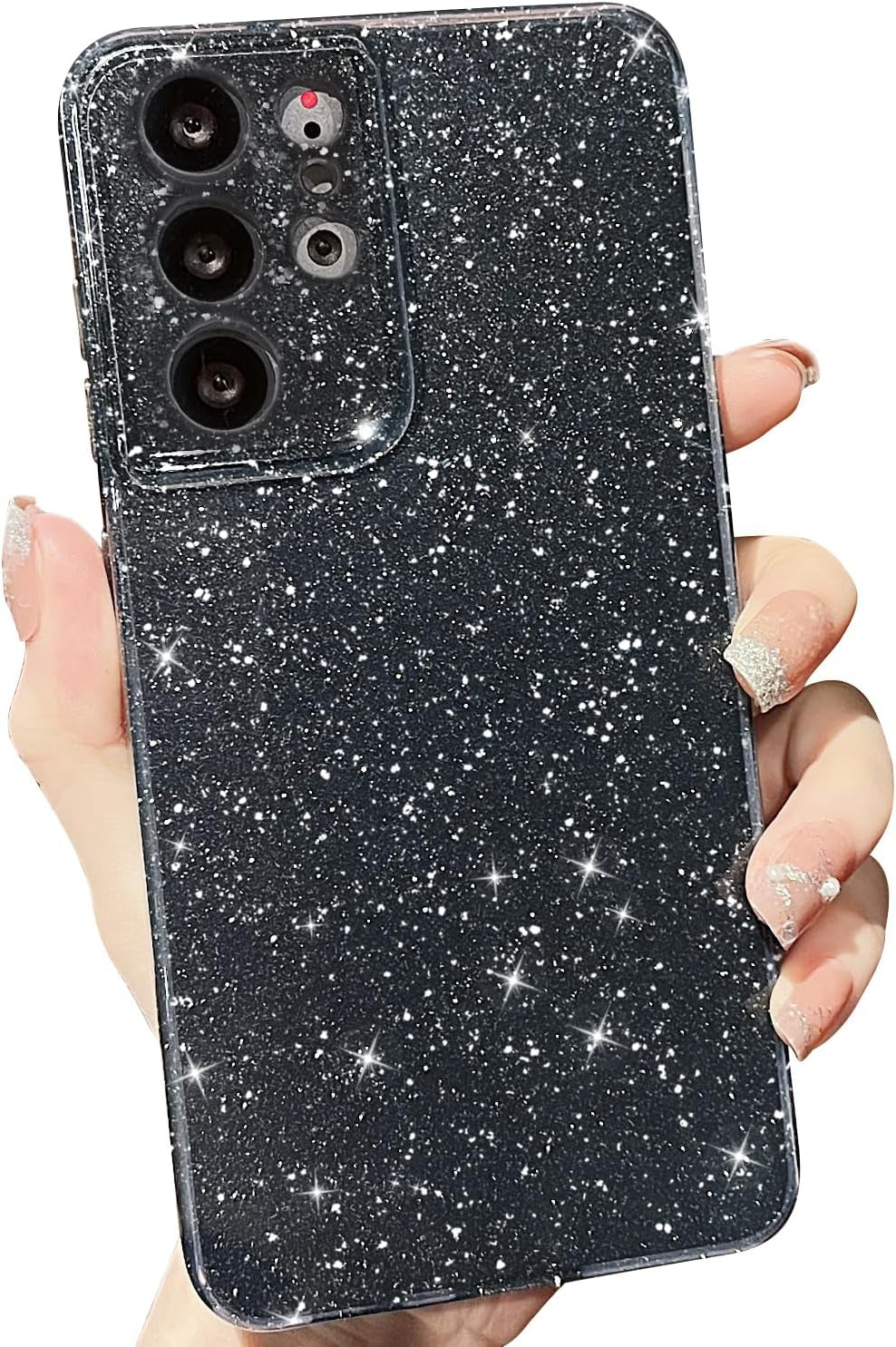 MINSCOSE Compatible with for Samsung Galaxy S21 Ultra Case,Cute Neon Bright Color,Glitter Bling Thin Slim Shockproof Silicone Sparkly Case, Soft TPU Phone Case for Women Girl-Hot Pink  MINSCOSE Black S21 Ultra 