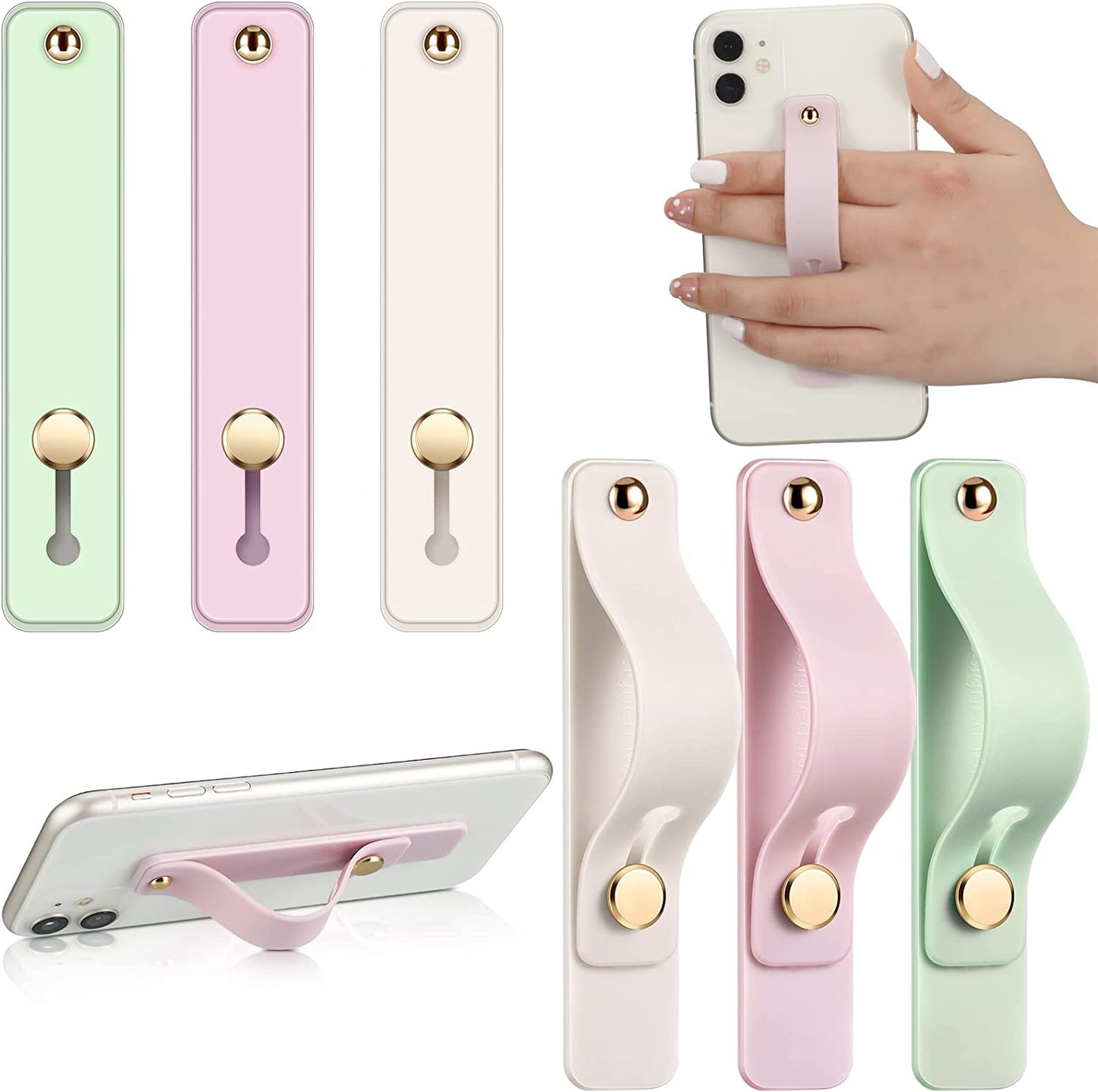 Weewooday 6 Pieces Phone Strap Grip Holder Finger Cell Phone Grip Telescopic Phone Finger Strap Stand Universal Finger Kickstand for Most Smartphones (Dreamy Colors)  Weewooday Mint, White, Light Purple  