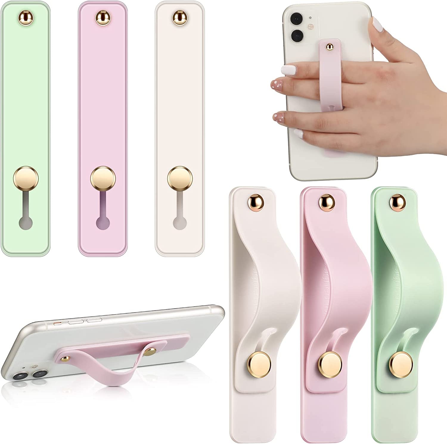 Weewooday 6 Pieces Phone Strap Grip Holder Finger Cell Phone Grip Telescopic Phone Finger Strap Stand Universal Finger Kickstand for Most Smartphones (Tie Dye Colors)  Weewooday Mint, White, Light Purple  
