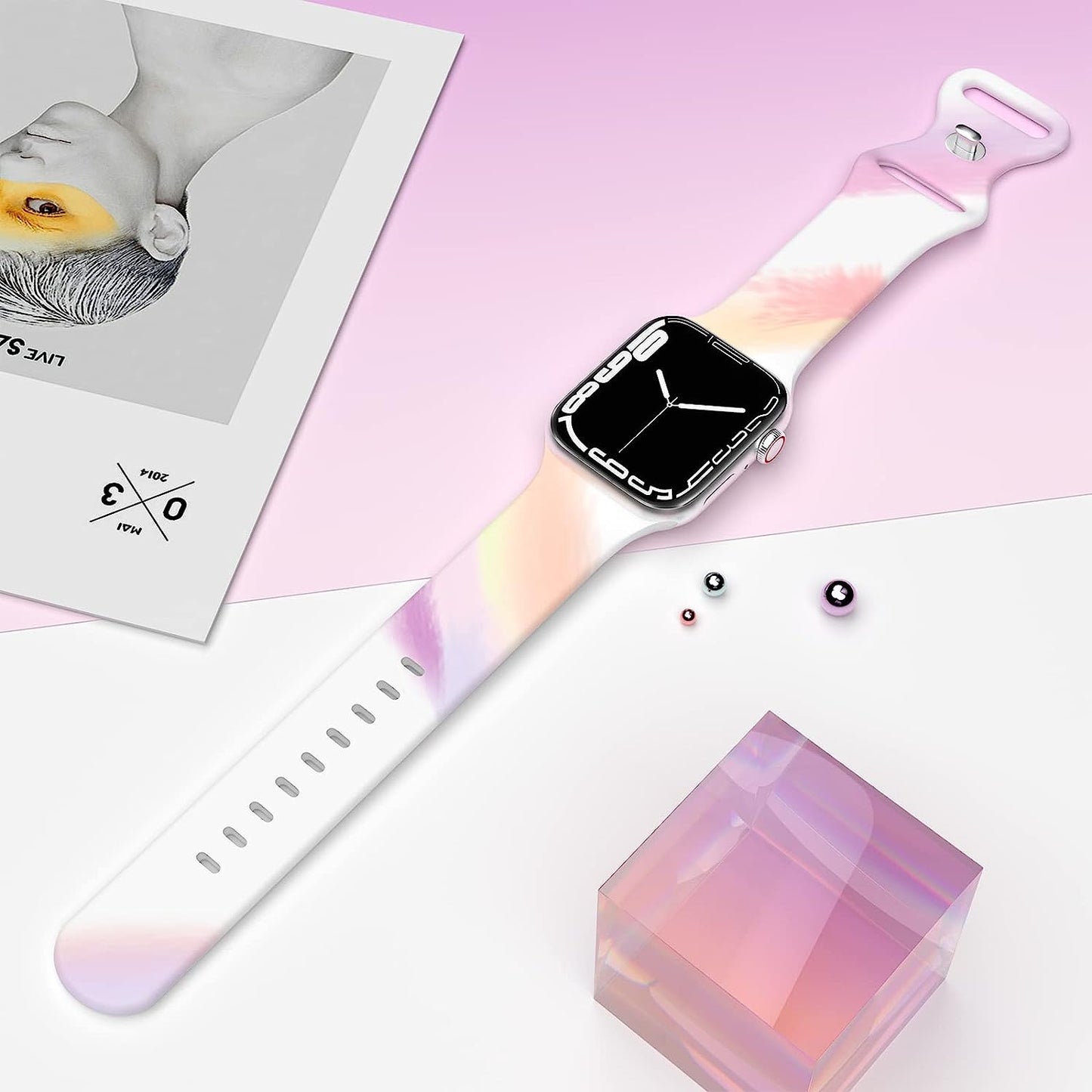 Sport Apple Watch Bands 38Mm 40Mm 41Mm 42Mm 44Mm 45Mm for Women Men Graffiti Tie Dye Soft Silicone Replacement Watch Band Breathable Strap Wristband for Apple Watch Series SE 7 6 5 4 3 2 1 Iwatch Band  HONEYBABY   