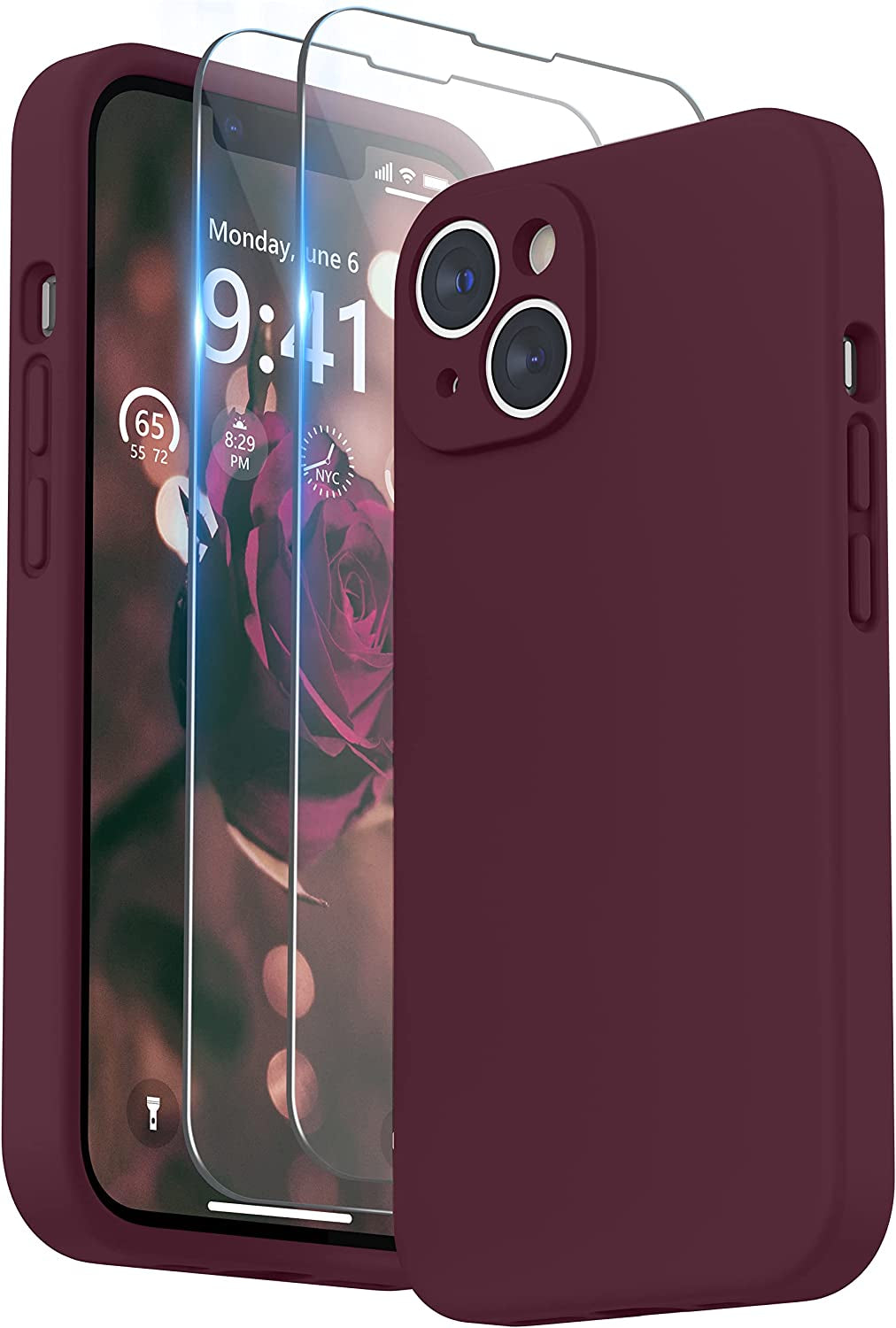 SURPHY Compatible with Iphone 14 Case with Screen Protector (Camera Protection + Soft Microfiber Lining) Liquid Silicone Phone Case 6.1 Inch 2022, Blue Jay  SURPHY Plum  