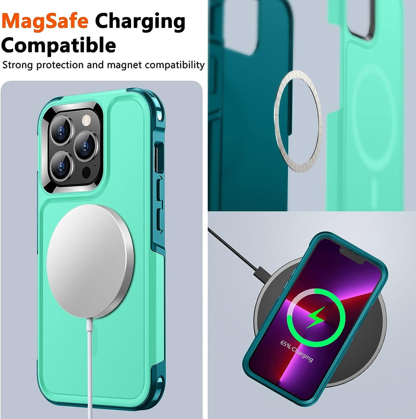 SUPFINE 5 in 1 Magnetic Iphone 13 Pro Max Case[Compatible with Magsafe][10 FT Military Grade Drop Protection] [2+Tempered Glass Screen Protector, 2+ Camera Lens Protector] Non-Slip,Light Green  SUPFINE   