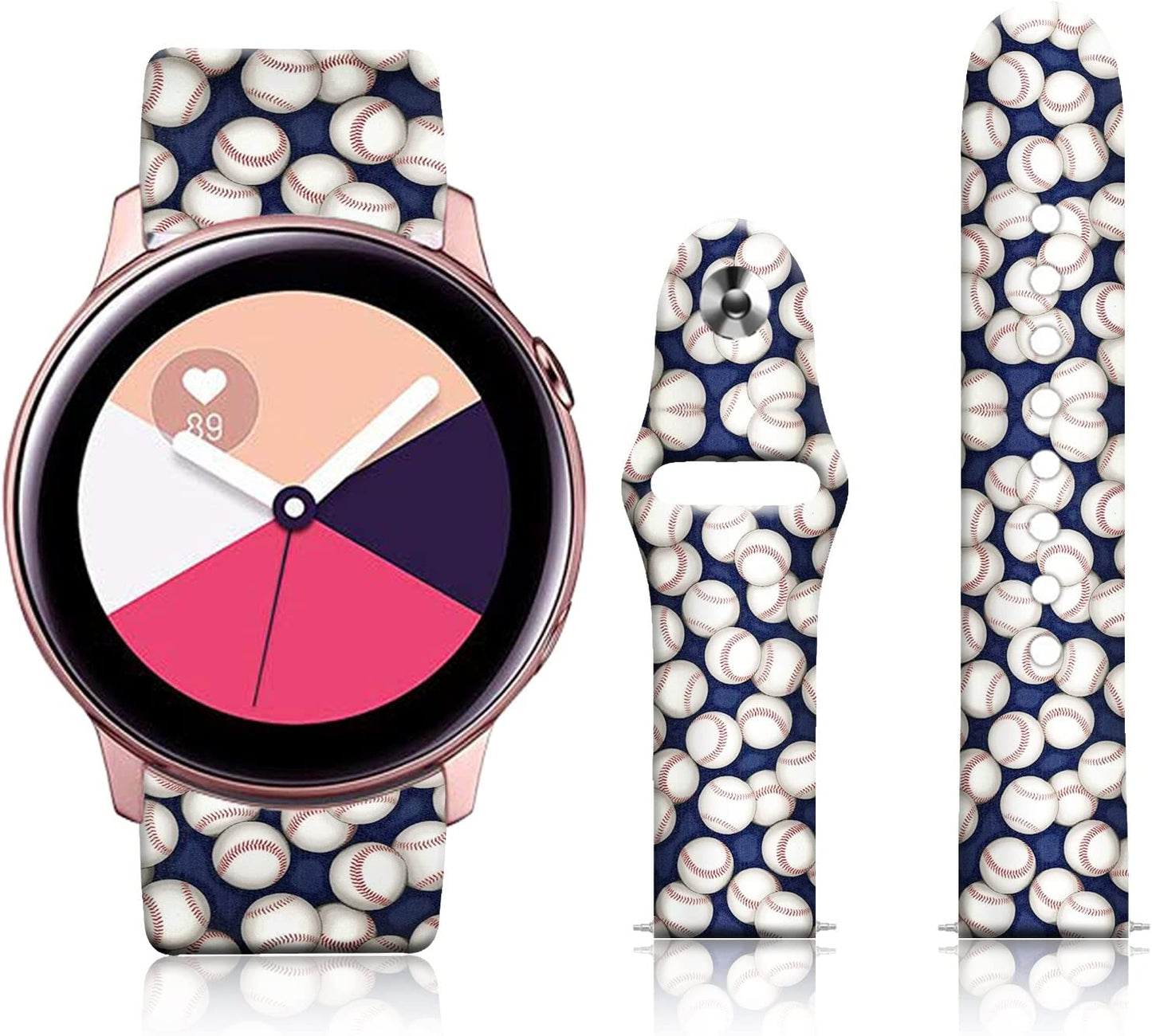 20MM Silicone Sport Bands Compatible for Samsung Galaxy Watch 4 40Mm 44Mm/Classic 42Mm 46Mm/Watch 3 41Mm, Active 2 Watch Bands /Gear S2, FTFCASE Turquoise Pattern Strap for Women Men Girls  FTFCASE Baseball Pattern  