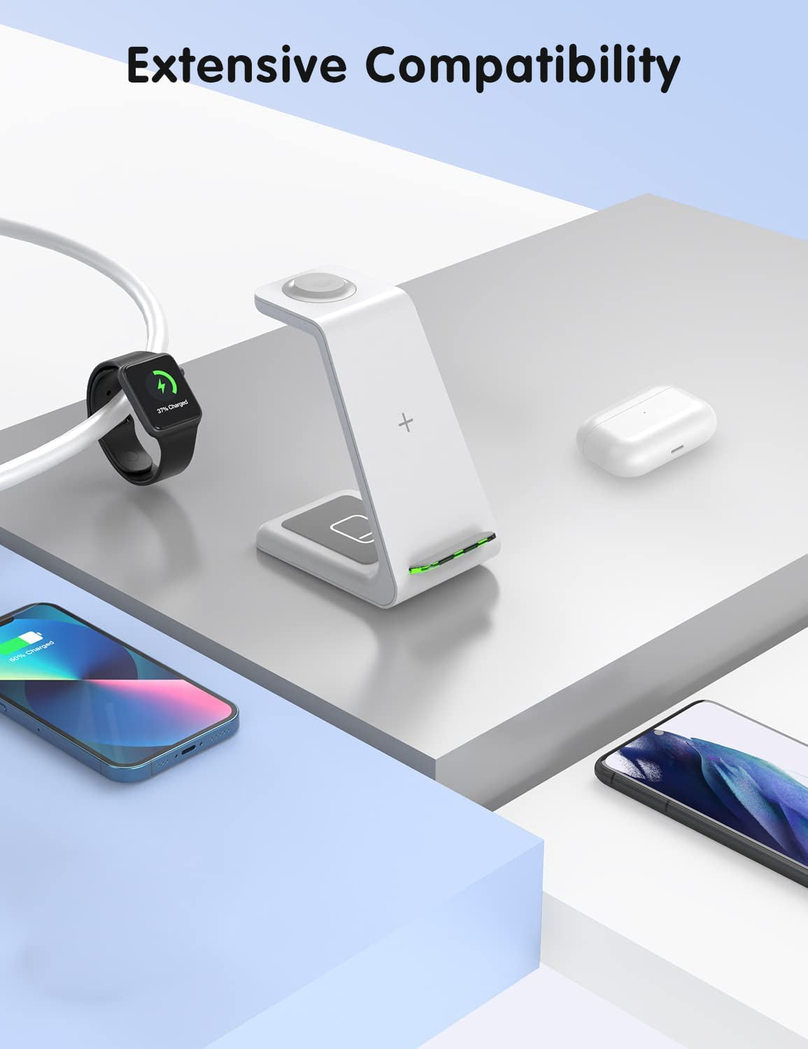 Joygeek Wireless Charging Station, Wireless Charger Stand, 3 in 1 Charging Station for Apple Iphone 14/13/12/11/SE/X/8 Series, Apple Watch Ultra/8/Se/7/6/3, Airpods Pro 2/3/2/Pro - White  JoyGeek   