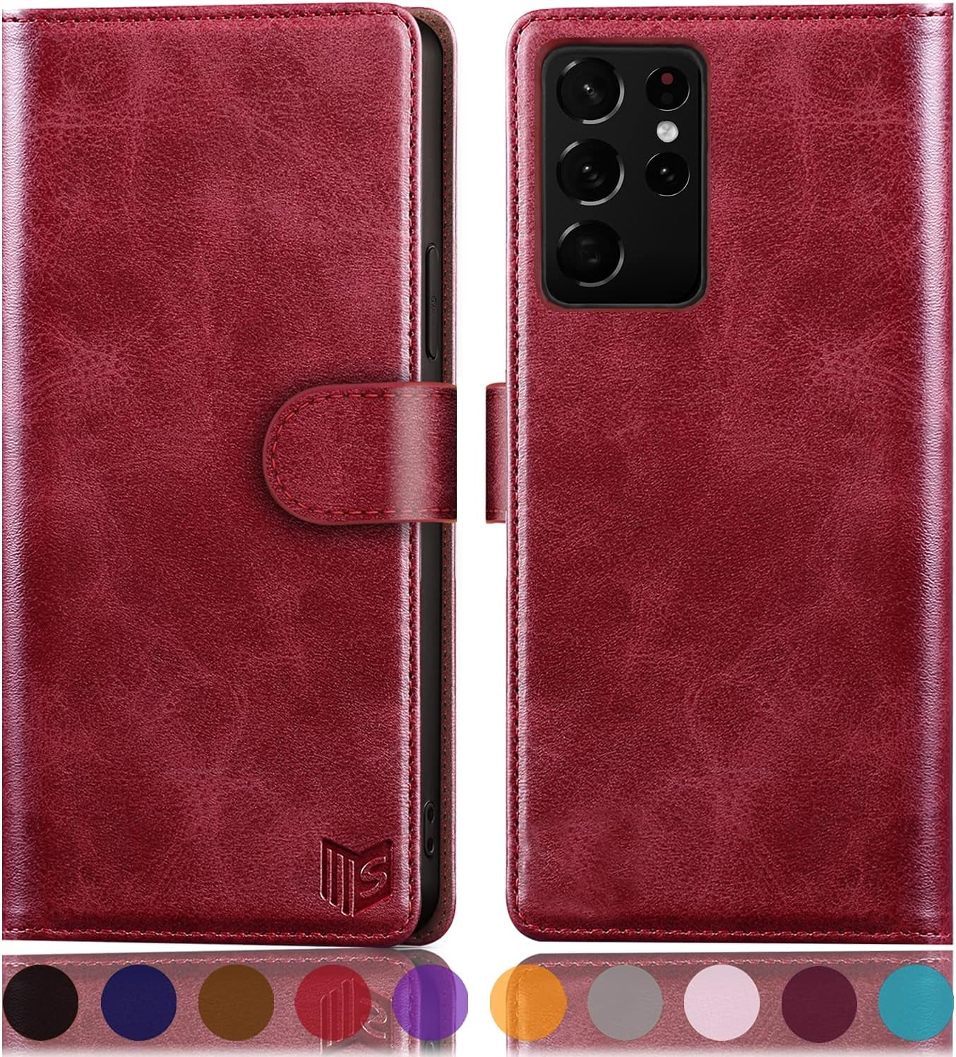 SUANPOT for Samsung Galaxy S21 Ultra 6.8" with RFID Blocking Leather Wallet Case Credit Card Holder,Flip Folio Book Phone Case Shockproof Cover Women Men for Samsung S21 Ultra Case Wallet Light Brown  SUANPOT Red  