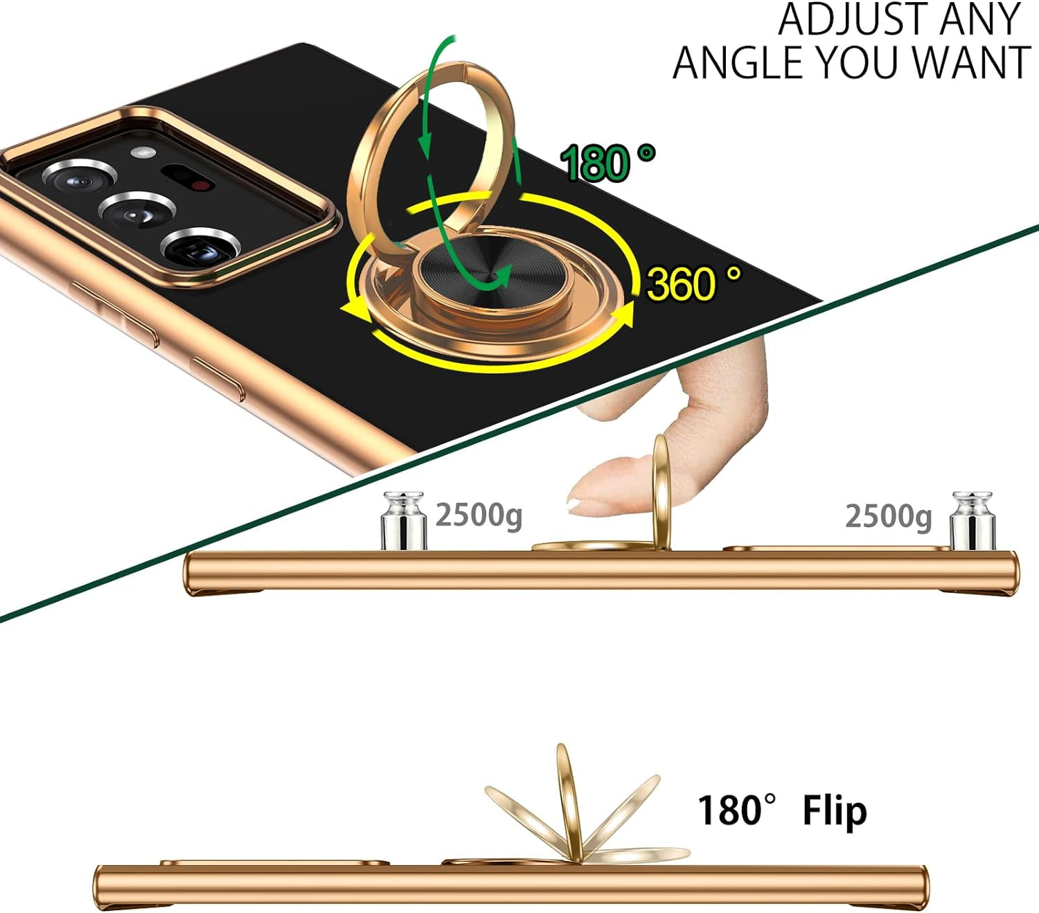 DUEDUE for Samsung Galaxy Note 20 Ultra Case with Ring Holder Kickstand 360 Degree Rotation Magnetic Car Finger Soft TPU Slim Cover Protective Phone Case for Samsung Note 20 Ultra 5G 6.9", Black  DUEDUE   