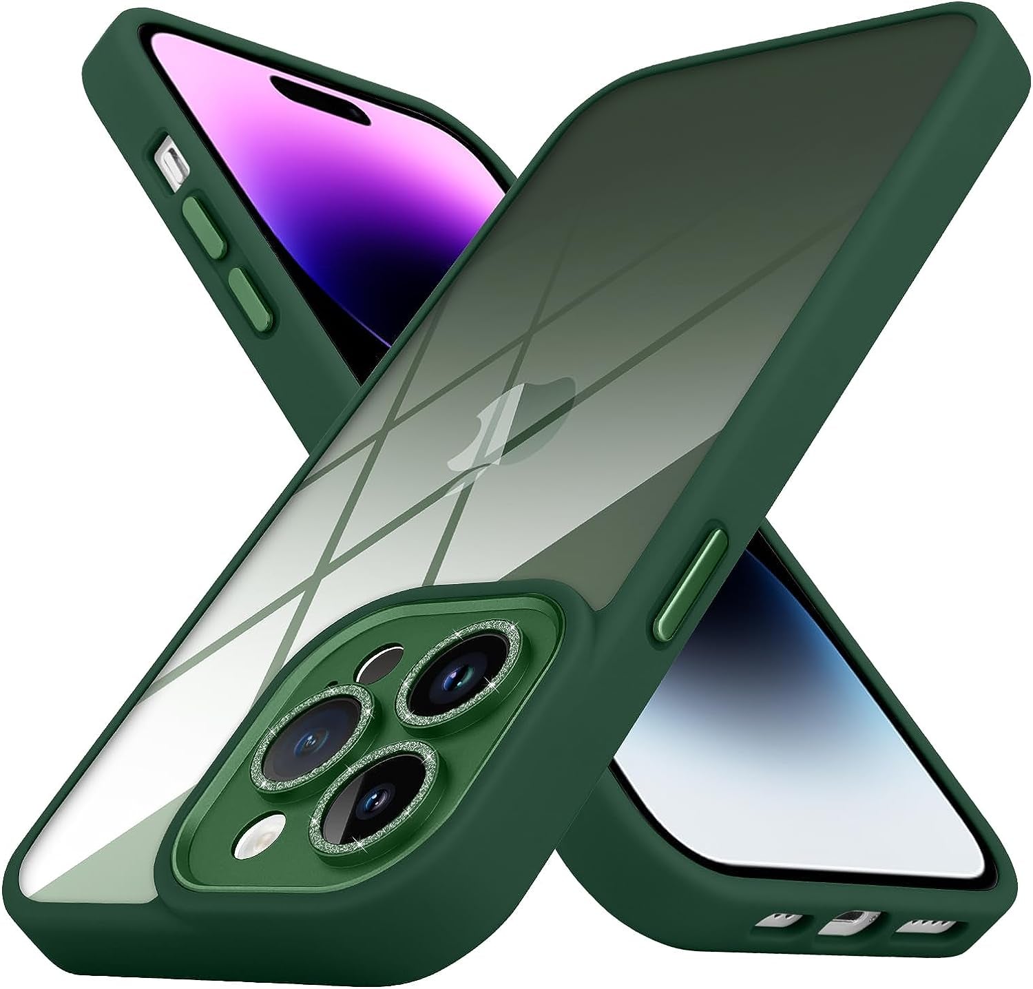 Tharlet Clear for Iphone 14 Pro Case [10FT Military Grade Drop Tested] White Silicone Slim Clear Hard Back Frame with Glitter Camera Lens Case for Iphone 14 Pro Phone Case, Pink (6.1")  tharlet Green  