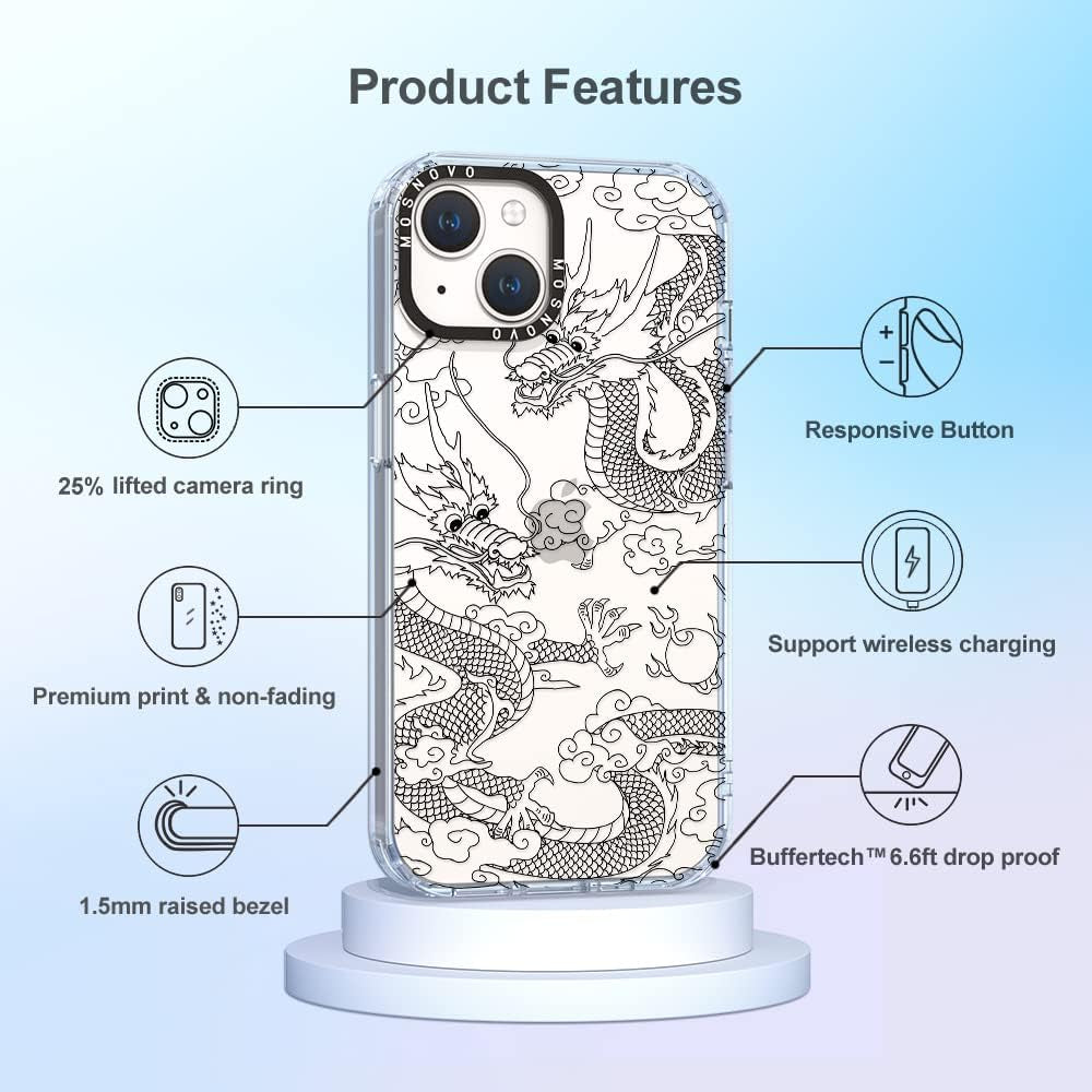 MOSNOVO Compatible with Iphone 14 plus Case, [Buffertech 6.6 Ft Drop Impact] [Anti Peel off Tech] Clear TPU Shockproof Bumper Phone Case Cover with Black Dragon Designed for Iphone 14 plus 6.7"  MOSNOVO   