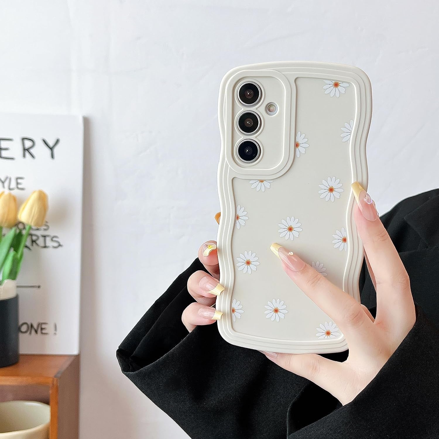 ZTOFERA Compatible with Samsung Galaxy A54 5G Case,Unique Curly Wave Frame with Daisy Pattern,Soft Liquid Silicone Anti-Fingerprint Shockproof Full Coverage&Lens Protective Case Samsung A54-Black  ZTOFERA White  