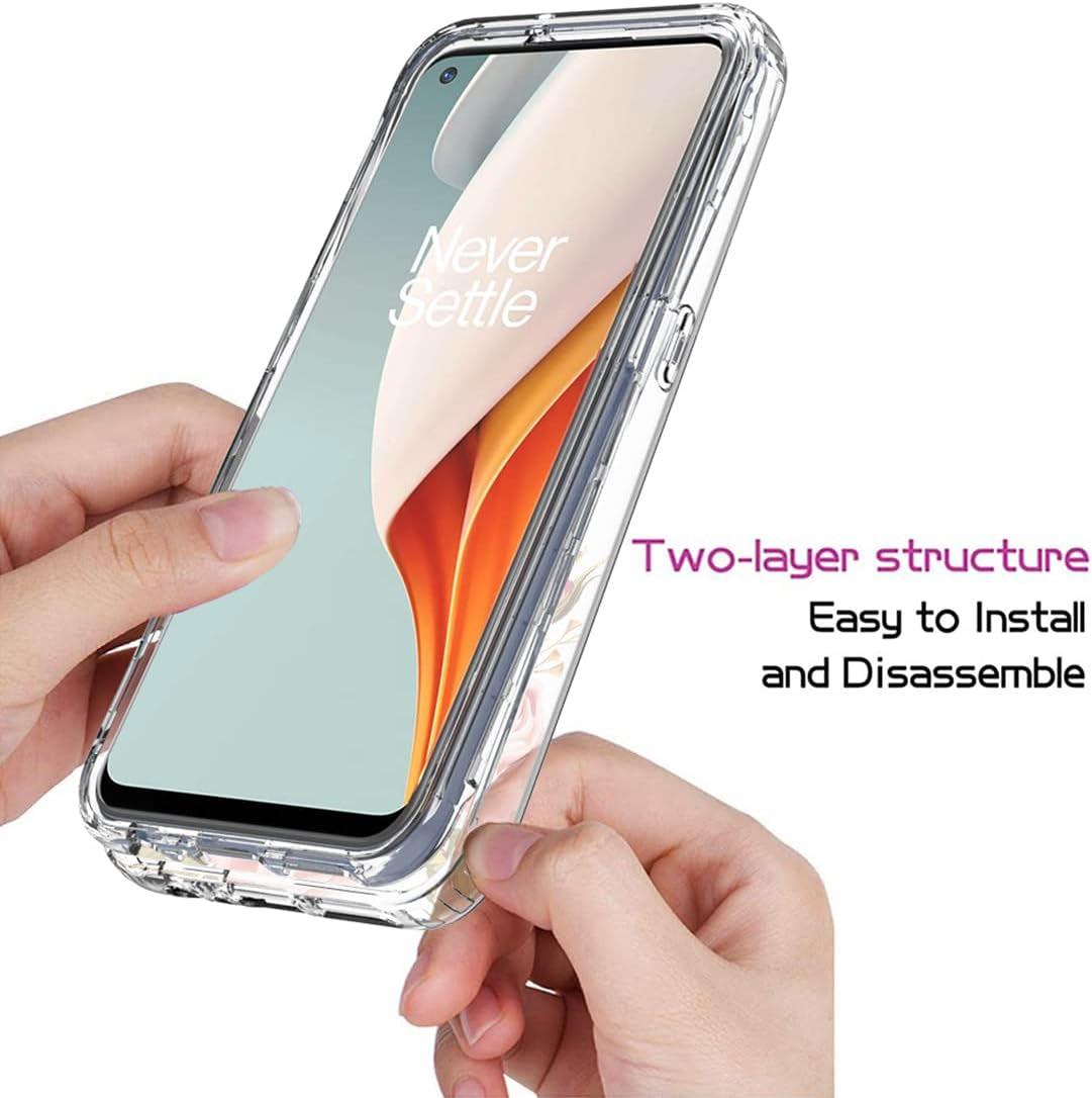 Vavies Case for Oneplus Nord N100 BE2013 Case with Tempered Glass Screen Protector, Full Body Clear Flexible with Floral Design Protection Phone Cover Cases for Oneplus Nord N100 (Rose Flower)  Vavies   