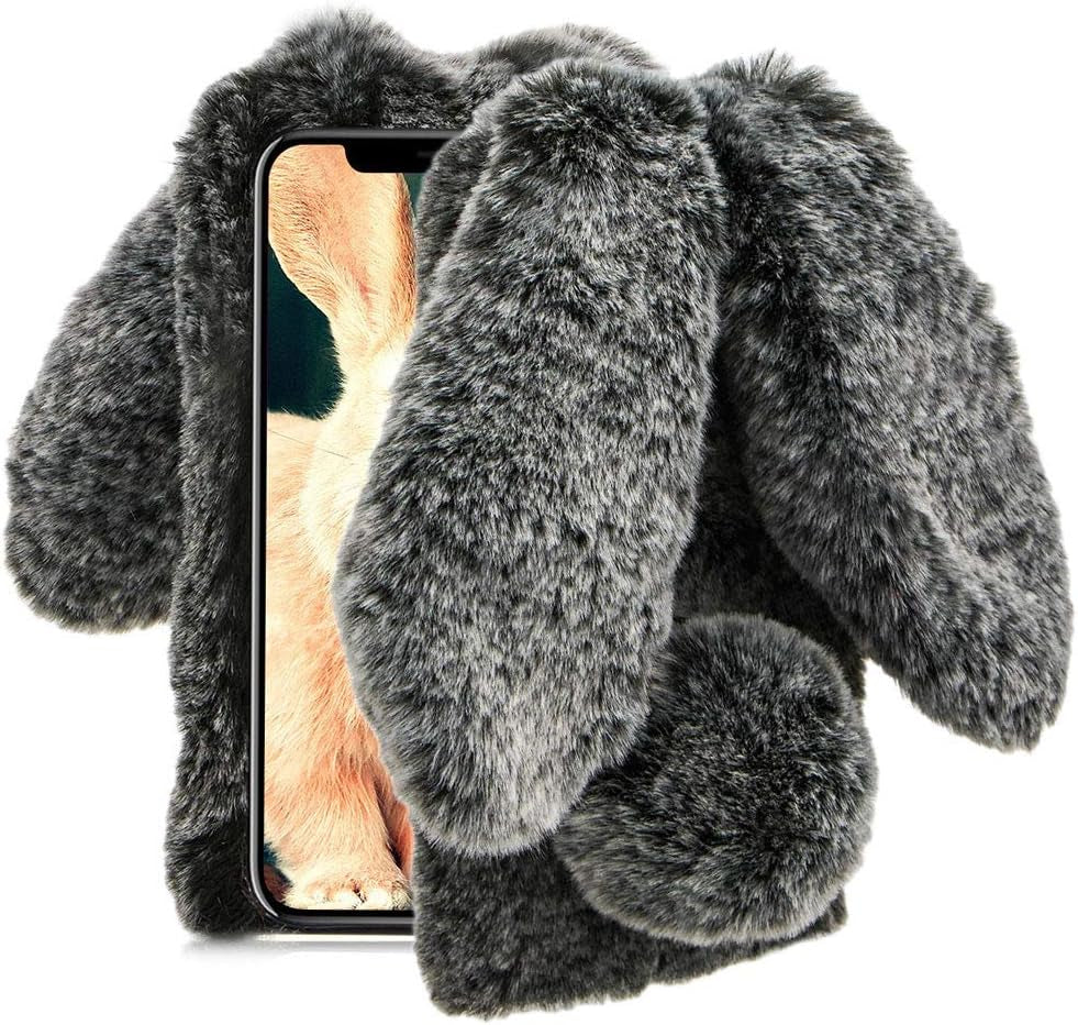 Compatible with Samsung Galaxy Note 20/Note 20 5G Case Rabbit Fur Ball Case Cute 3D Homemade Diamond Winter Warm Soft Furry Fluffy Fuzzy Bunny Ear Plush Purple Phone Case Cover for Girls Women Aearl  Areall Black Samsung Galaxy Note 20 Ultra/Note 20 Ultra 5G 