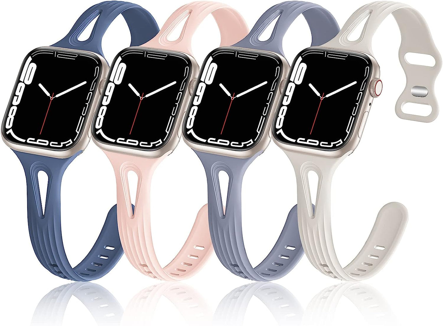 4 Pack Bands Compatible with Apple Watch Band 40Mm 38Mm 41Mm 42Mm 44Mm 45Mm for Women, Slim Thin Narrow Replacement Wristbands Soft Silicone Sport Strap for Iwatch Band Series 8 7 6 5 4 3 2 1 SE  Hehighti Starlight/Sand Pink/Alaskan Blue/Lavender Grey 42mm/44mm/45mm/49mm 